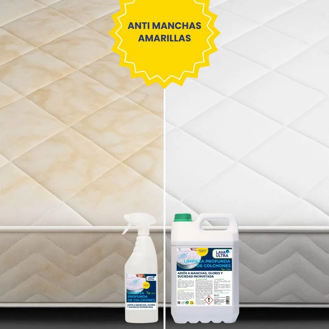 Limpiador para colchones LavaUltra L116 — potente limpiador para limpieza profunda 5 L + spray 750 mL | Elimina manchas amarillas, suciedad, restos de orina y olores de mascotas