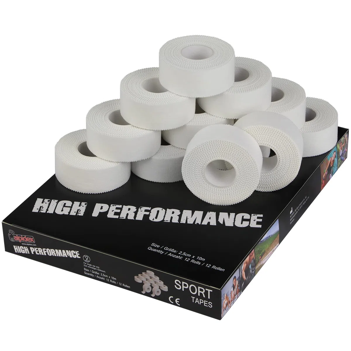 ALPIDEX 12 x Sport Tape 2.5 cm x 10 m Cinta Dedo Adhesiva Deportiva Borde Serrado 100% Algodón Balonmano Fútbol Voleibol Escalada