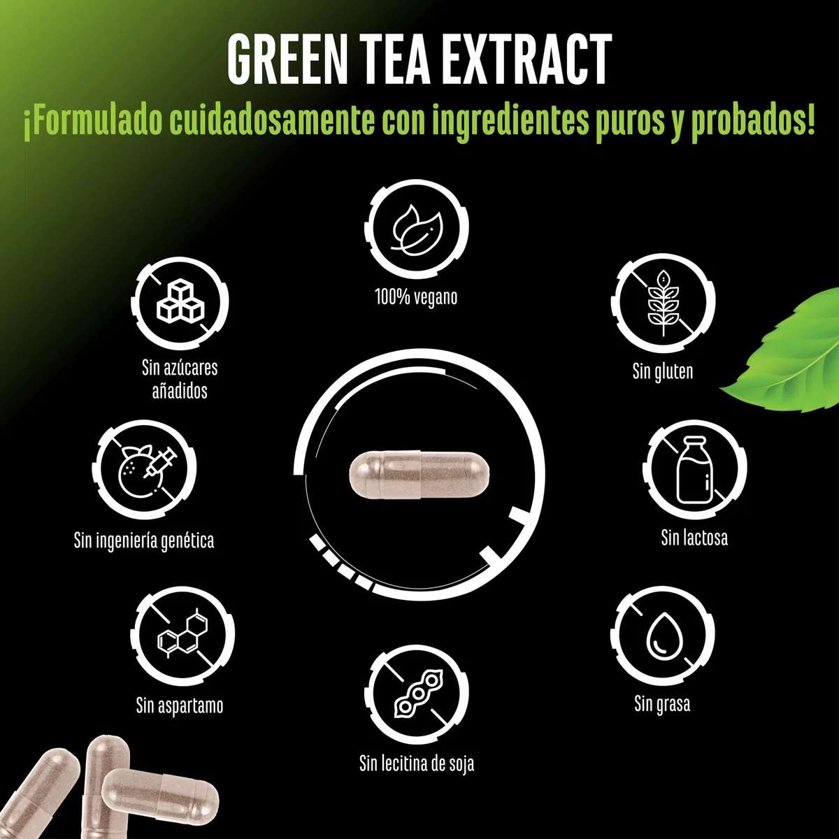 Extracto de Té Verde - 180 cápsulas - Dosis extra alta con 750mg de extracto de té verde por cápsula - 95% polifenoles & 45% EGCG - Té verde sin aditivos indeseados - Vegano
