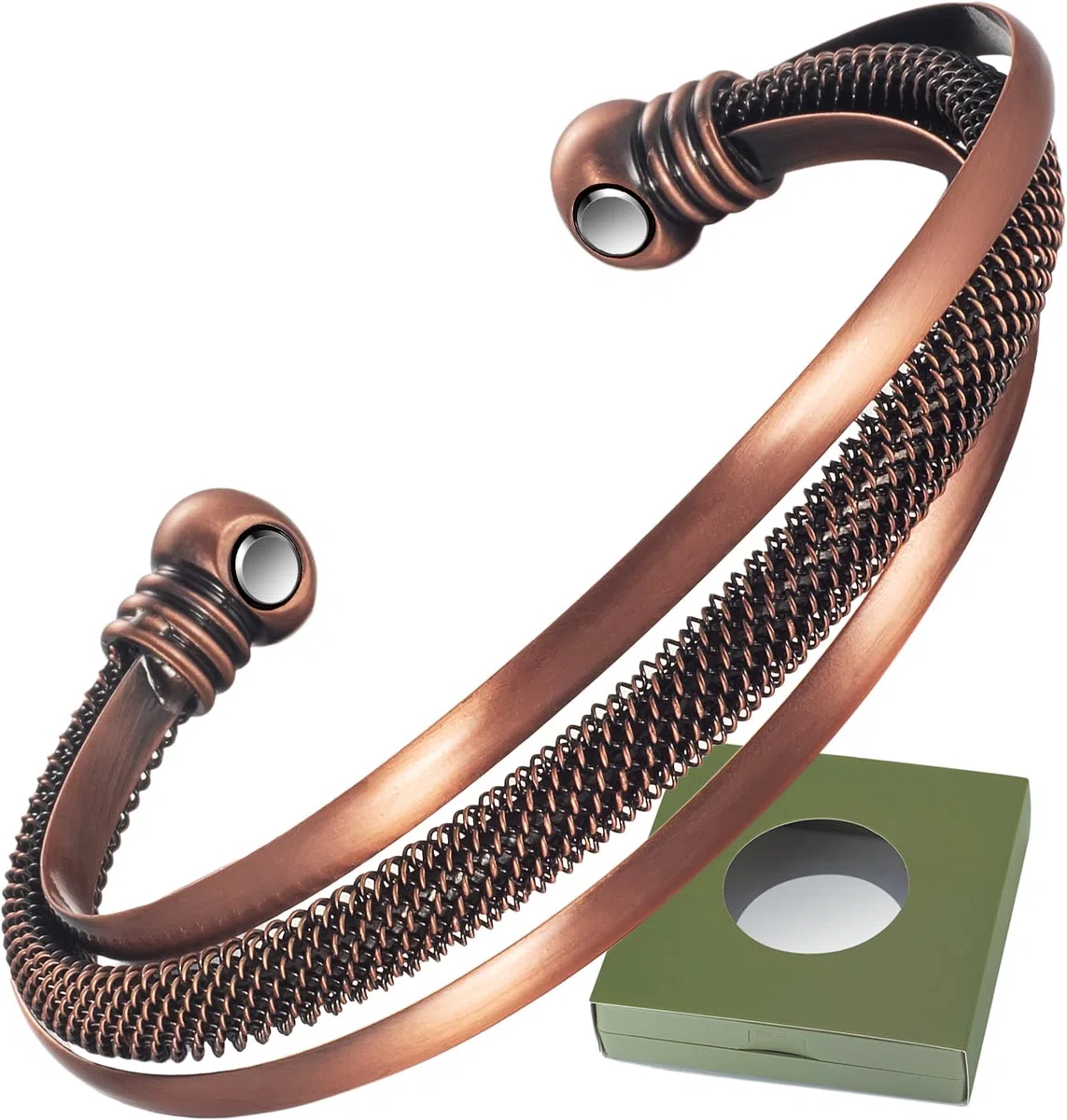 Wollet - Pulsera magnética de cobre, con 8 imanes de 3500 guass con caja de regalo (CPB-2023-FBM)