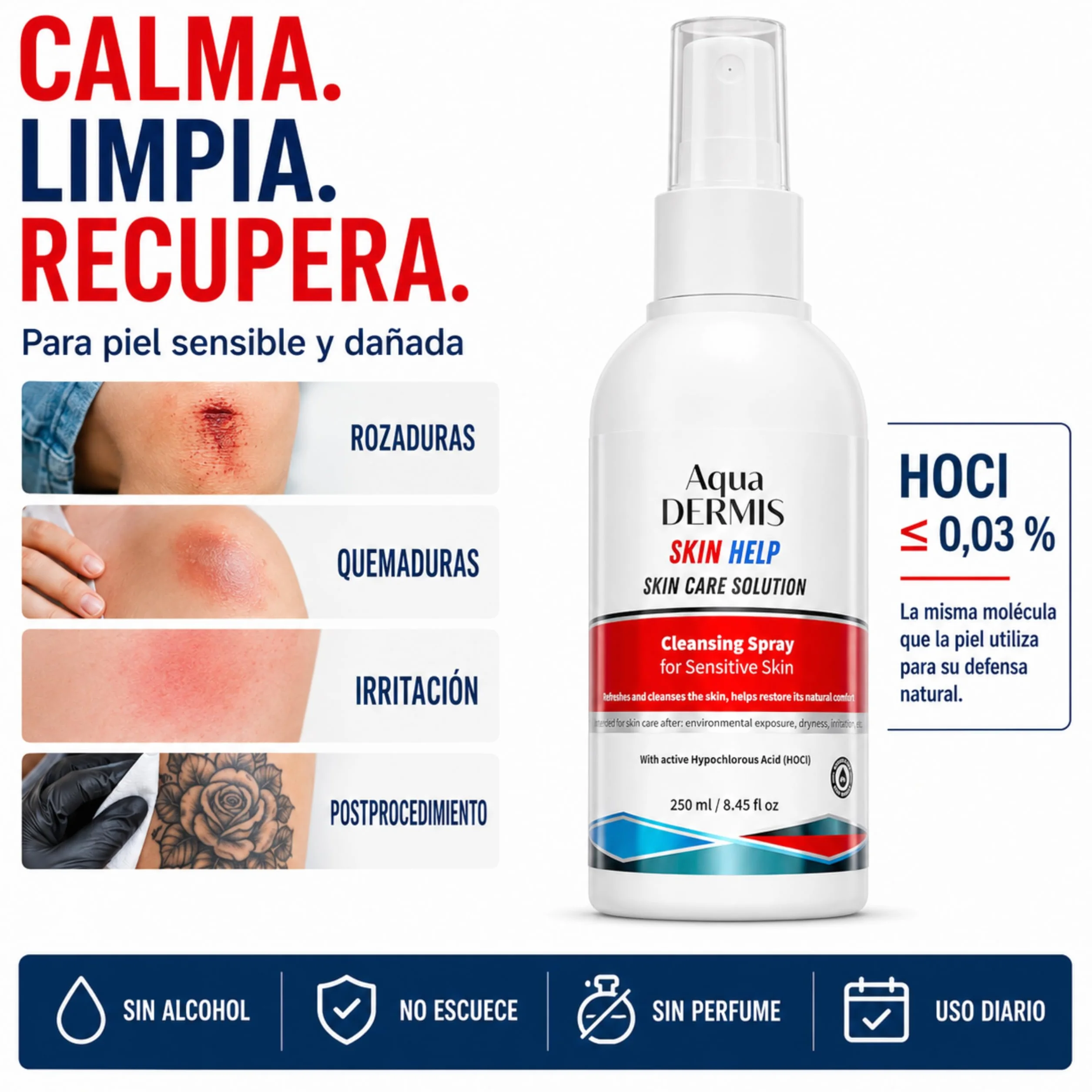 Wound Therapy Spray with Hypochlorous Acid – Natural Skin Disinfectant for Wounds, Burns, Acne, Eczema & Tattoos – Alcohol-Free | Safe for Sensitive Skin | 250ml