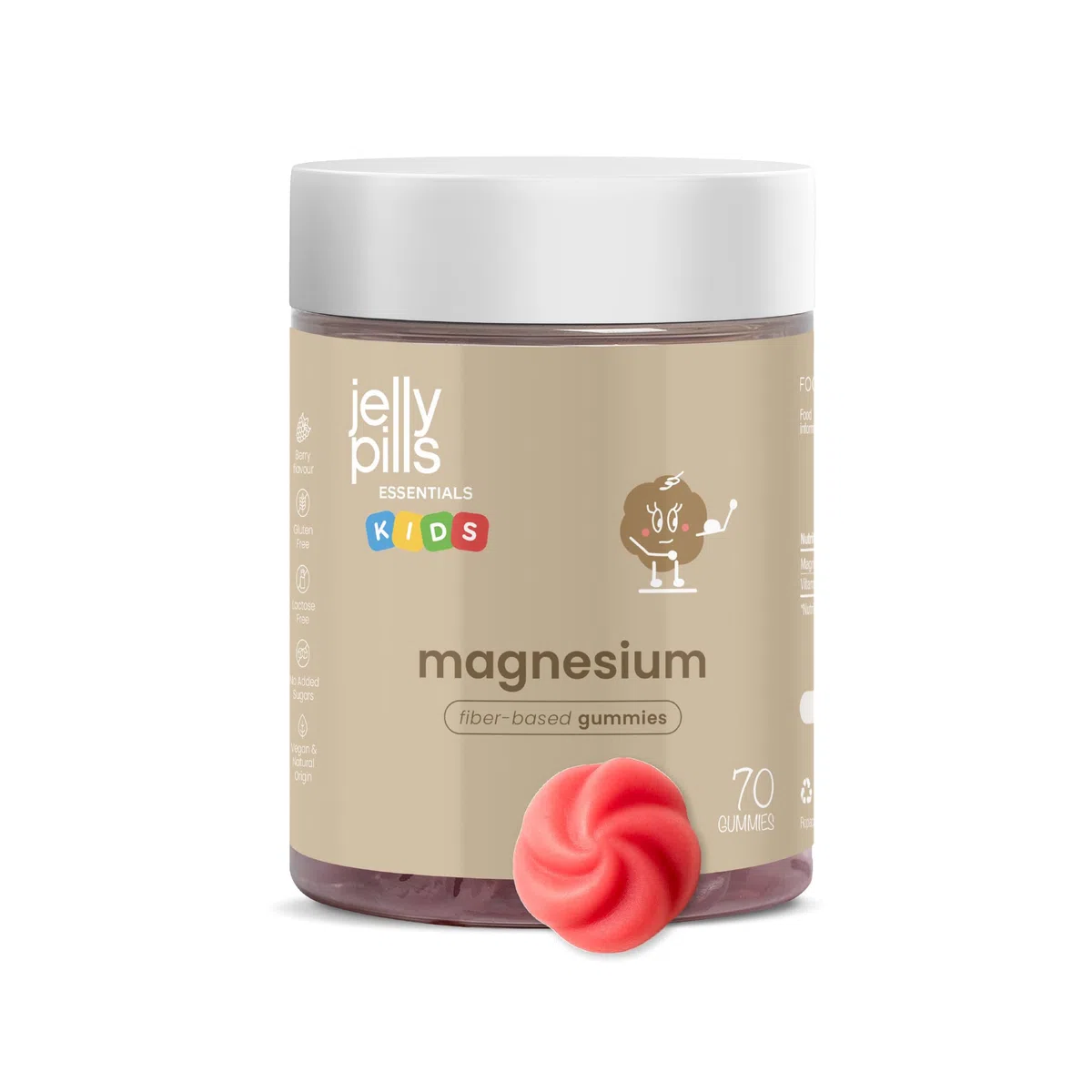 Jelly Pills Gominolas Citrato de Magnesio Niños con Vitamina B6-70 Gummies Veganas para 2 meses - Sin Azúcares Añadidos - Sabor Frutos del Bosque Natural - Para Cansancio Fatiga Músculos y Sueño