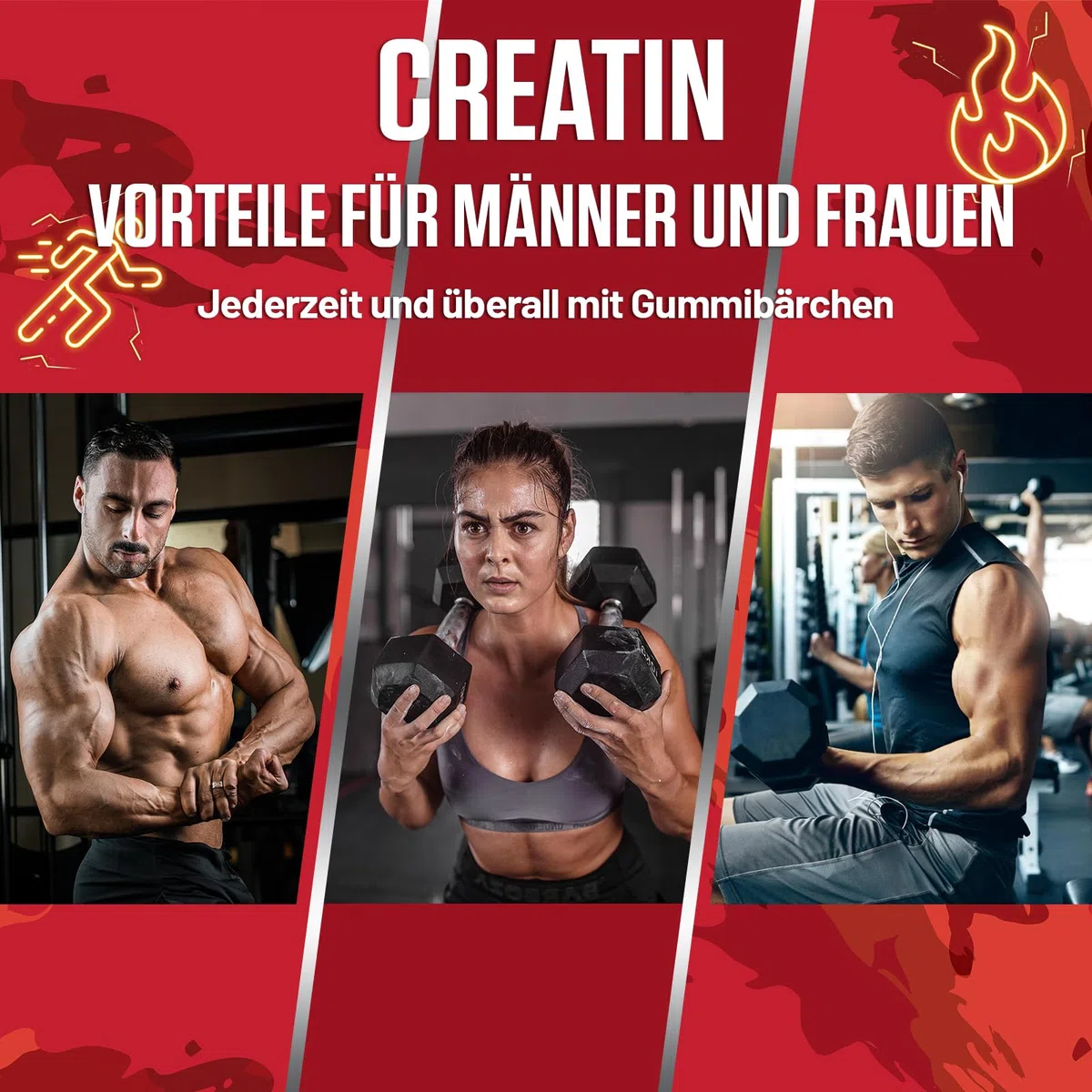 Gominolas de Creatina Monohidrato, 5000 mg de Creatina Monohidratada por cada Dosis, Potenciador Preentrenamiento, Más Práctico que el Polvo, Sabor a Bayas, Vegano (60 Unidad (Paquete de 1))