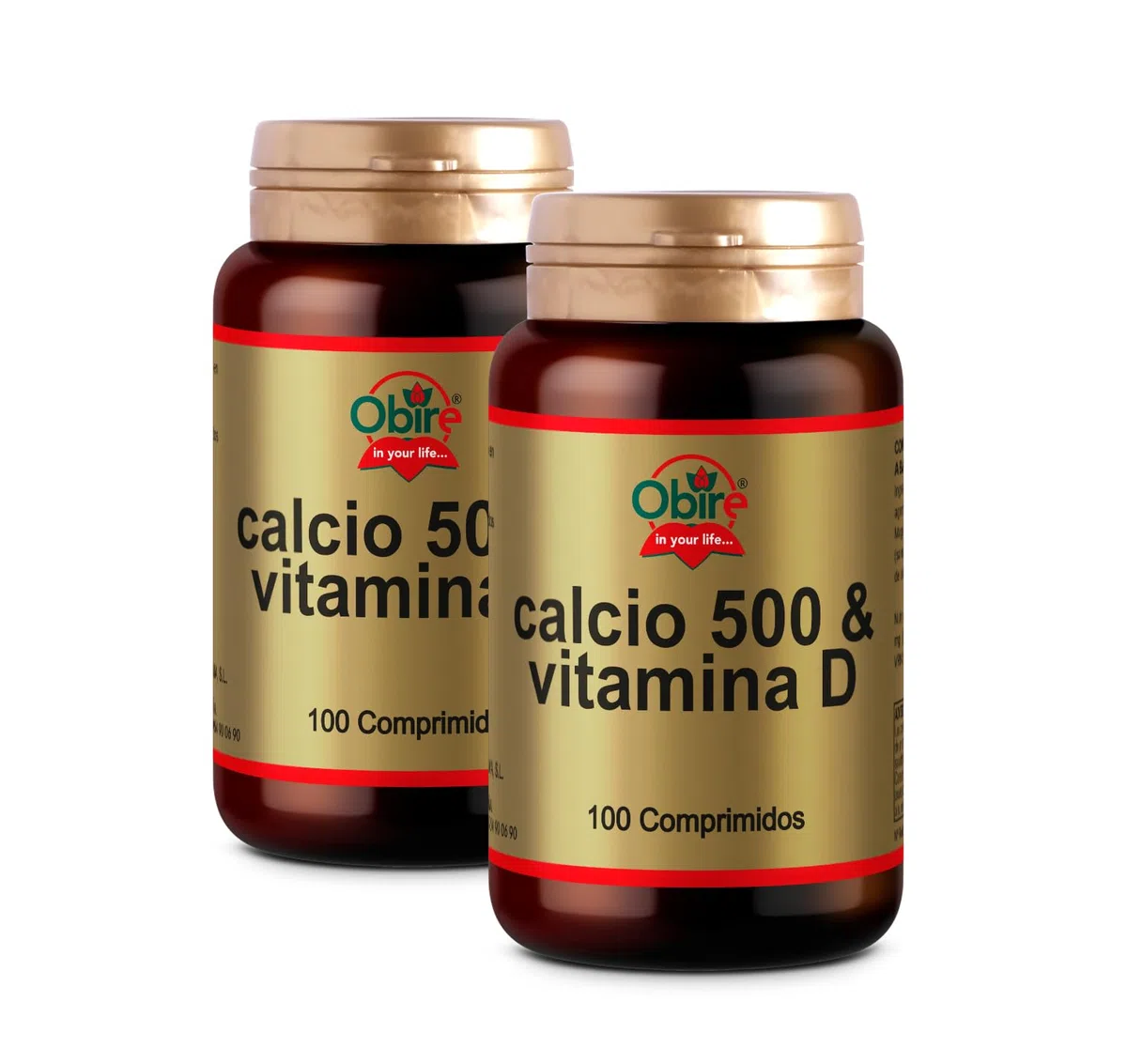 Obire - Calcio 500 y Vitamina D - Pack 2 Unidades - 100 Perlas - El Calcio Favorece la Salud de los Huesos - Ayuda a la Correcta Función Cognitiva