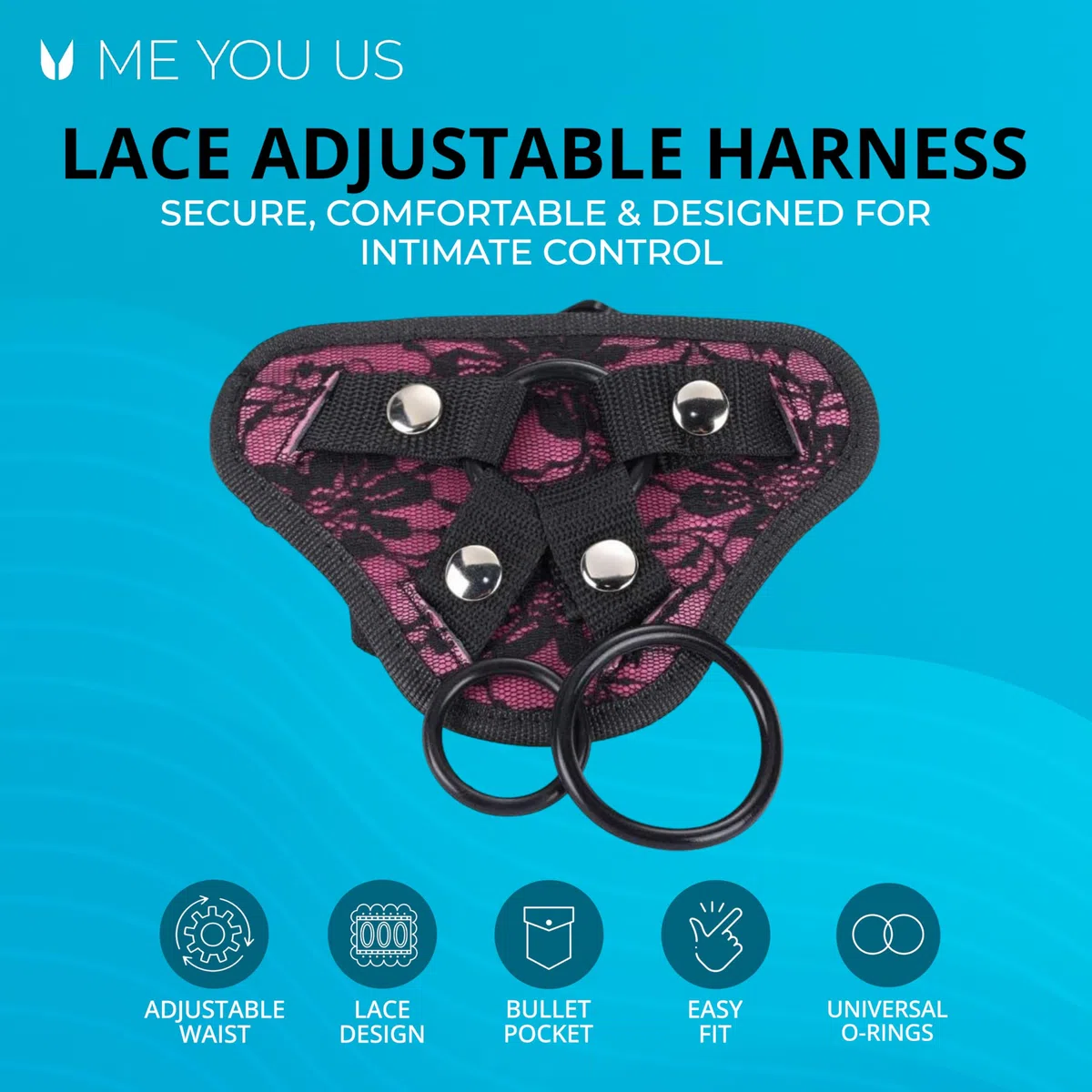 Me You Us - Arnés con correa ajustable en rosa - Talla única (ajustable) - Ajuste cómodo y seguro para juegos versátiles, compatible con consoladores, emocionantes aventuras de juegos de rol - Pegging