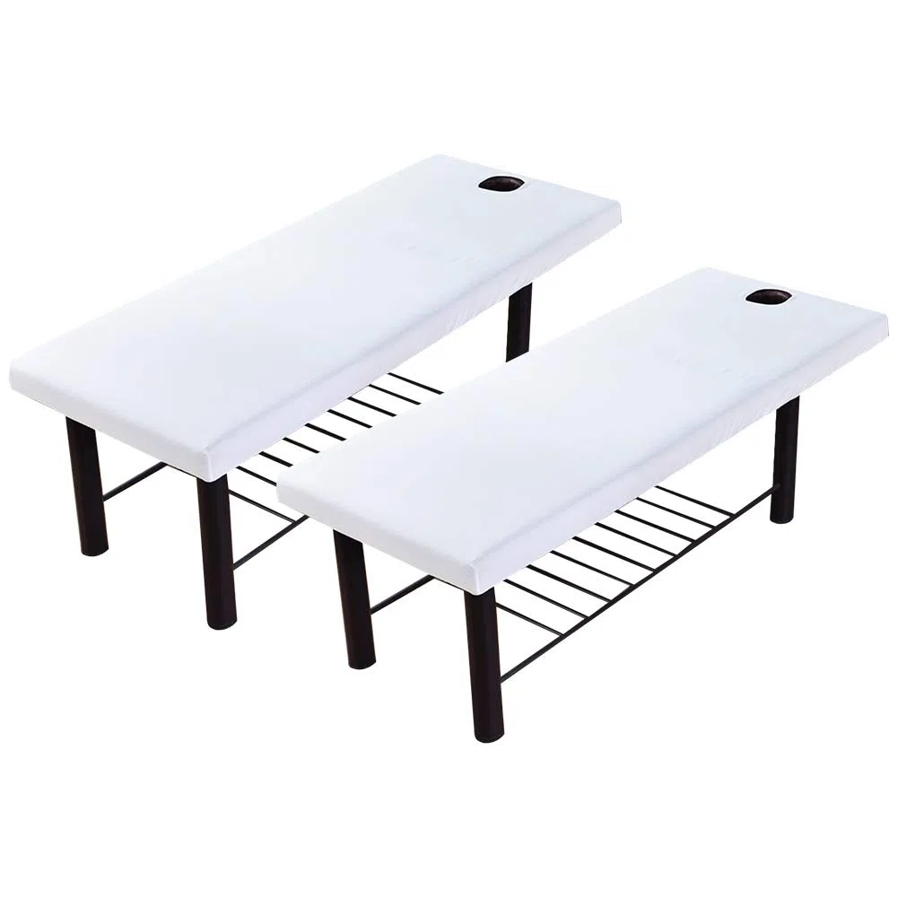 2 sábanas de masaje con agujero para la cara, cama de belleza universal, sábana bajera elástica para sofá, funda de sofá, spa suave para salón de belleza facial (blanco)