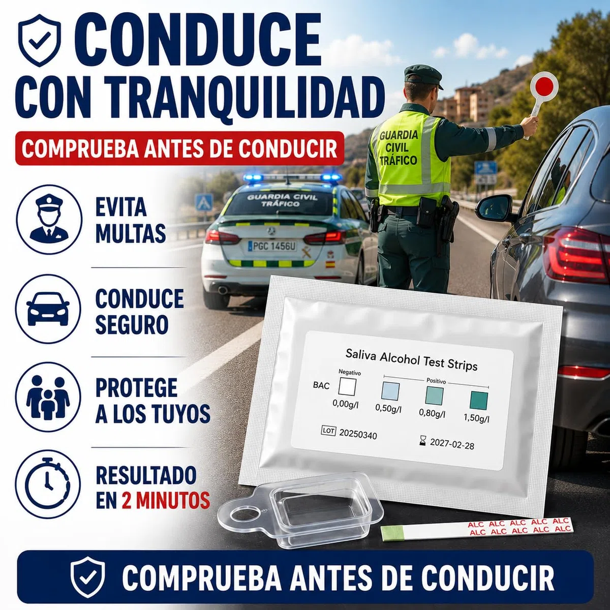 Test de Alcohol en Saliva G.V.SHOP – 10 Tiras Desechables | Alcoholímetro Químico Rápido | Test de Alcoholemia para Conducir | Resultado en 2 Minutos (10pz)