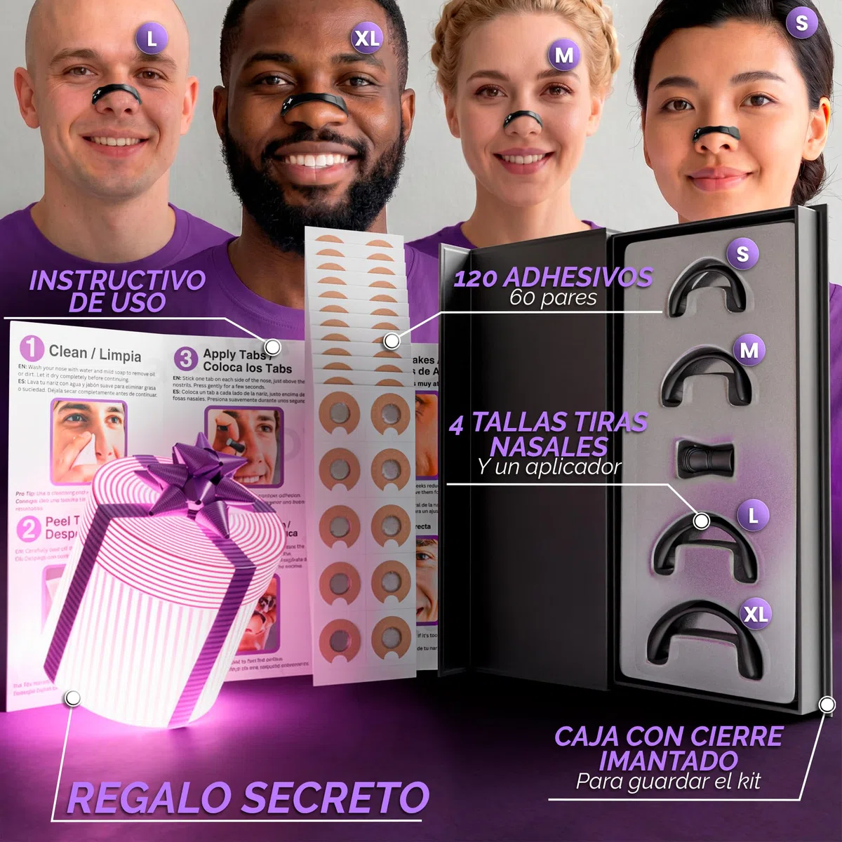 DreamTape Advanced Tiras Nasales Magnéticas para Dormir – Dilatador Nasal Magnético Reutilizable con 120 Pegatinas Adhesivas – Magnetic Nose Strip para Respiración Nasal, Deporte y Descanso