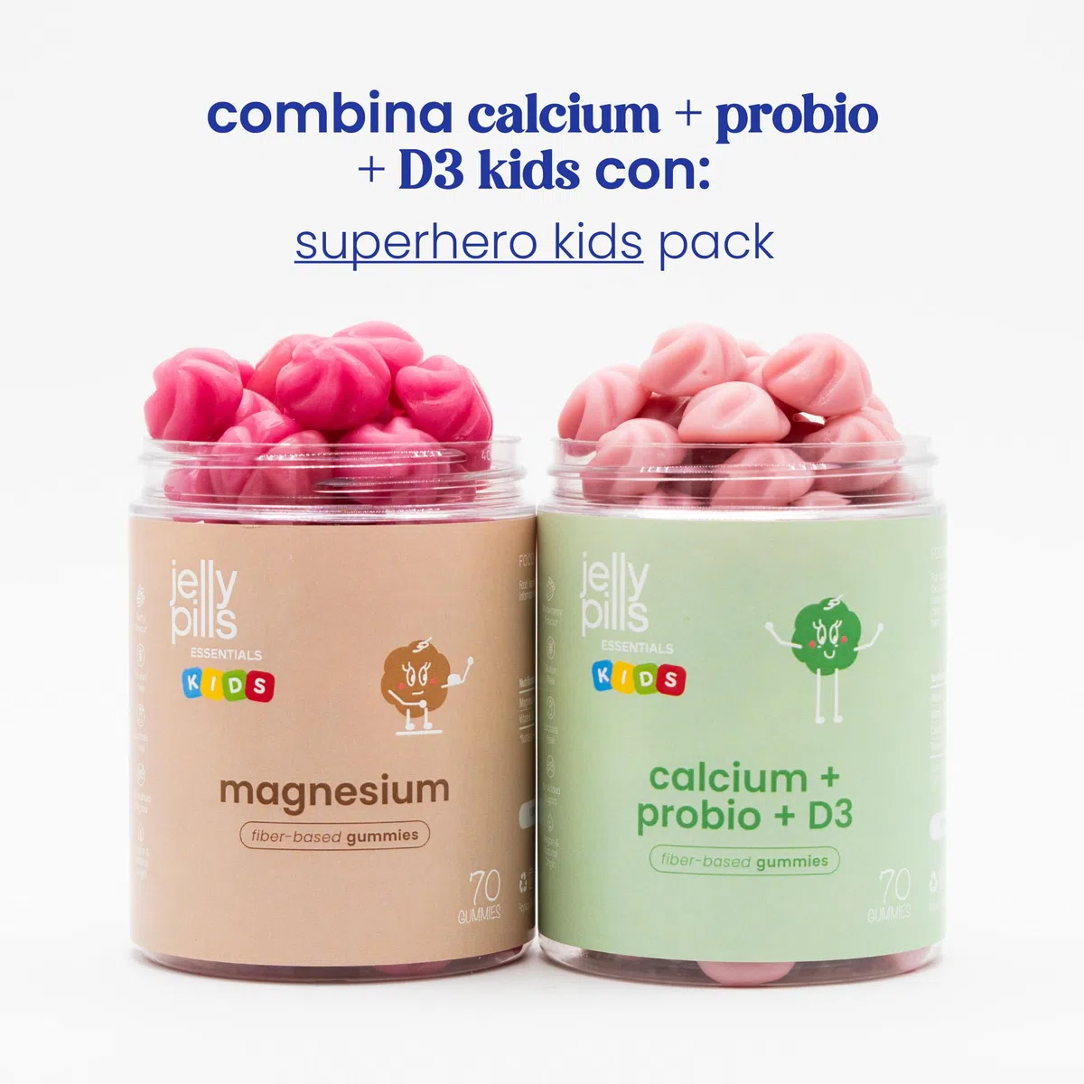 Jelly Pills Gominolas Citrato de Magnesio Niños con Vitamina B6-70 Gummies Veganas para 2 meses - Sin Azúcares Añadidos - Sabor Frutos del Bosque Natural - Para Cansancio Fatiga Músculos y Sueño
