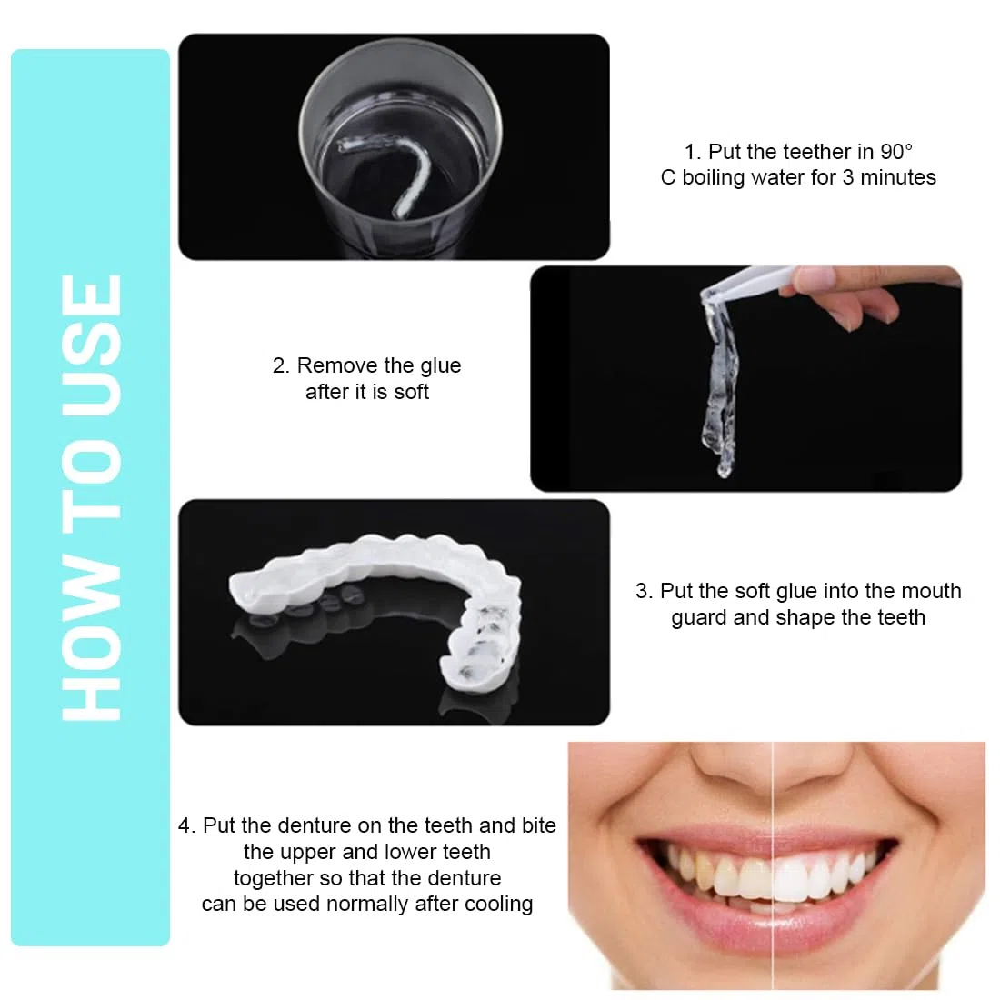 2 Pares Carillas Dentales Ajustables, Dientes Postizos Temporales,Dentaduras Superior e Inferior Instantáneas, con Mini Pinzas Para el Blanqueamiento de Dientes Con Cobertura Imperfecta