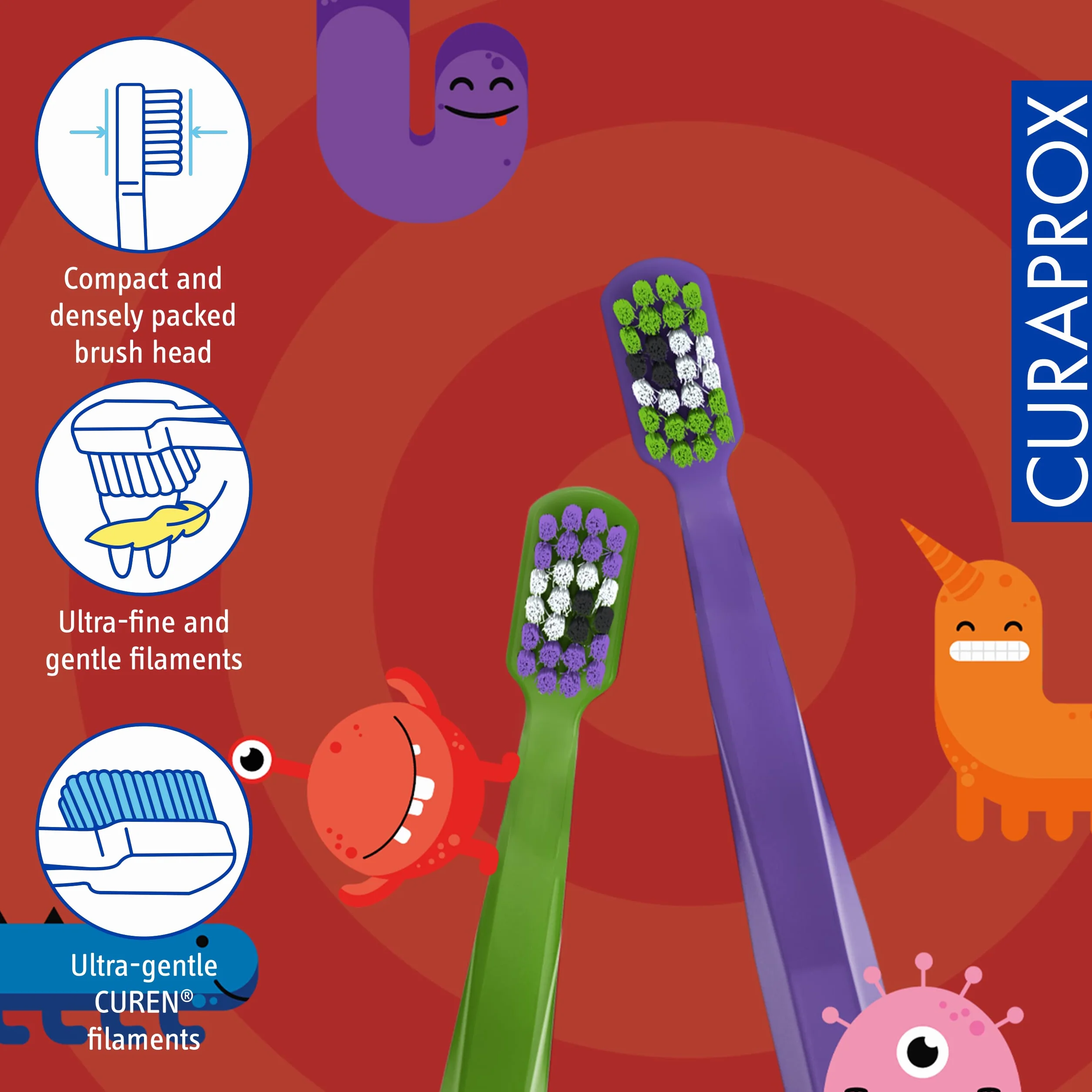 Curaprox CS Kids Special Edition Little Bacterias - Cepillo de dientes de mano (2 unidades)