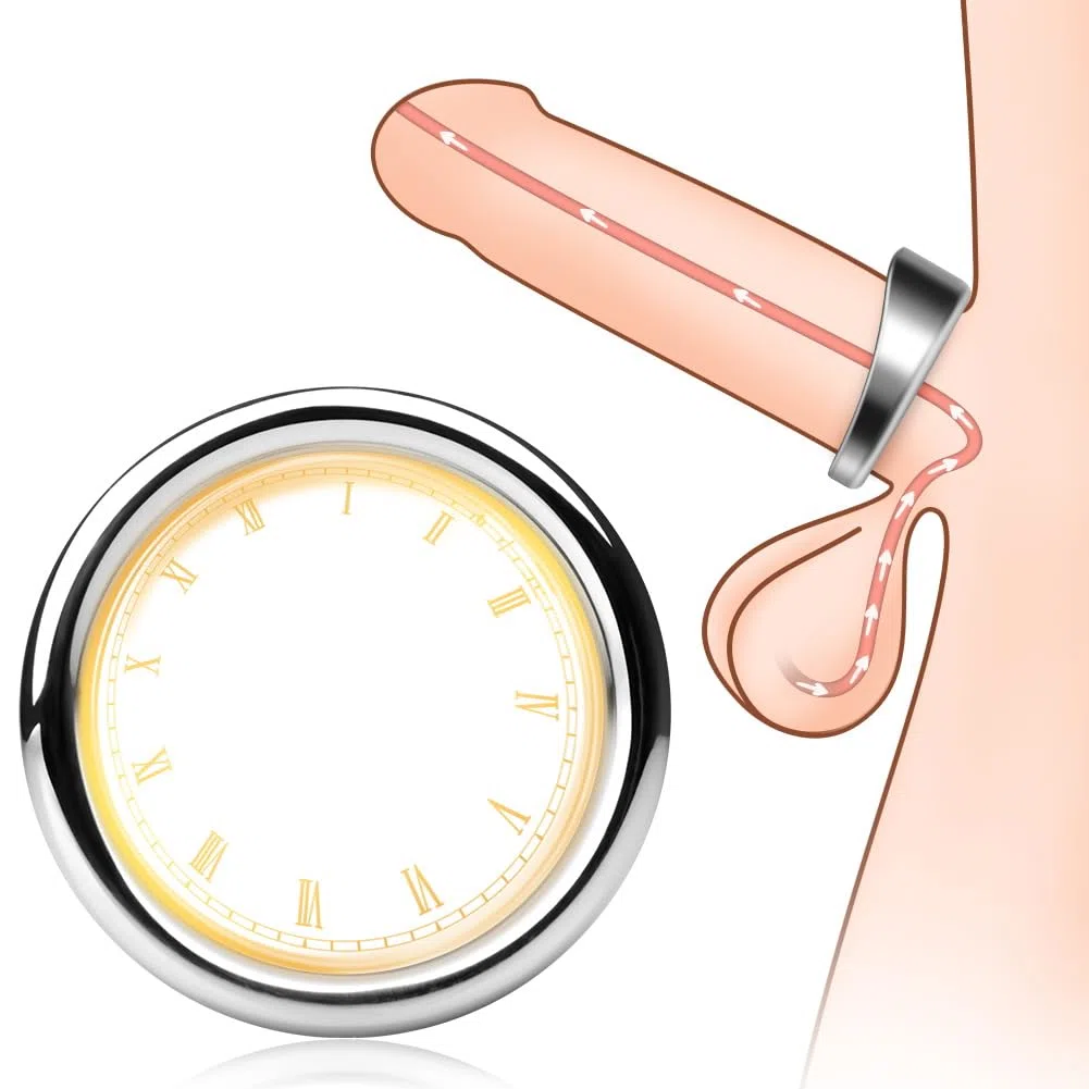 Anillos de pene de acero inoxidable para hombres, Anillo de pene de placer para el aumento de la potencia Anillo de glande ergonómico Anillo de testículo de metal (L)