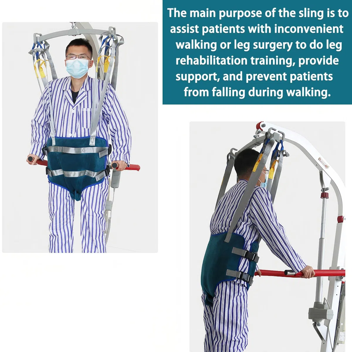 Eslinga de elevación para pacientes, diseño de piernas divididas, ayuda médica de pie para apoyo lumbar y muslo, alta capacidad de carga de 400 libras