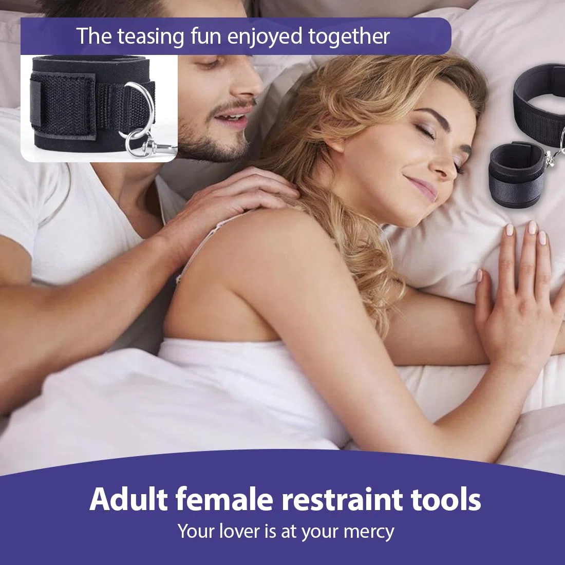 IKOPFLN 1 par de muñequeras y muslos de nylon B-D-S-M, juego de muñecas y muslos negros, puños de juego para parejas,para Principiantes, Esposas Sexuales para Cama, Ajustables