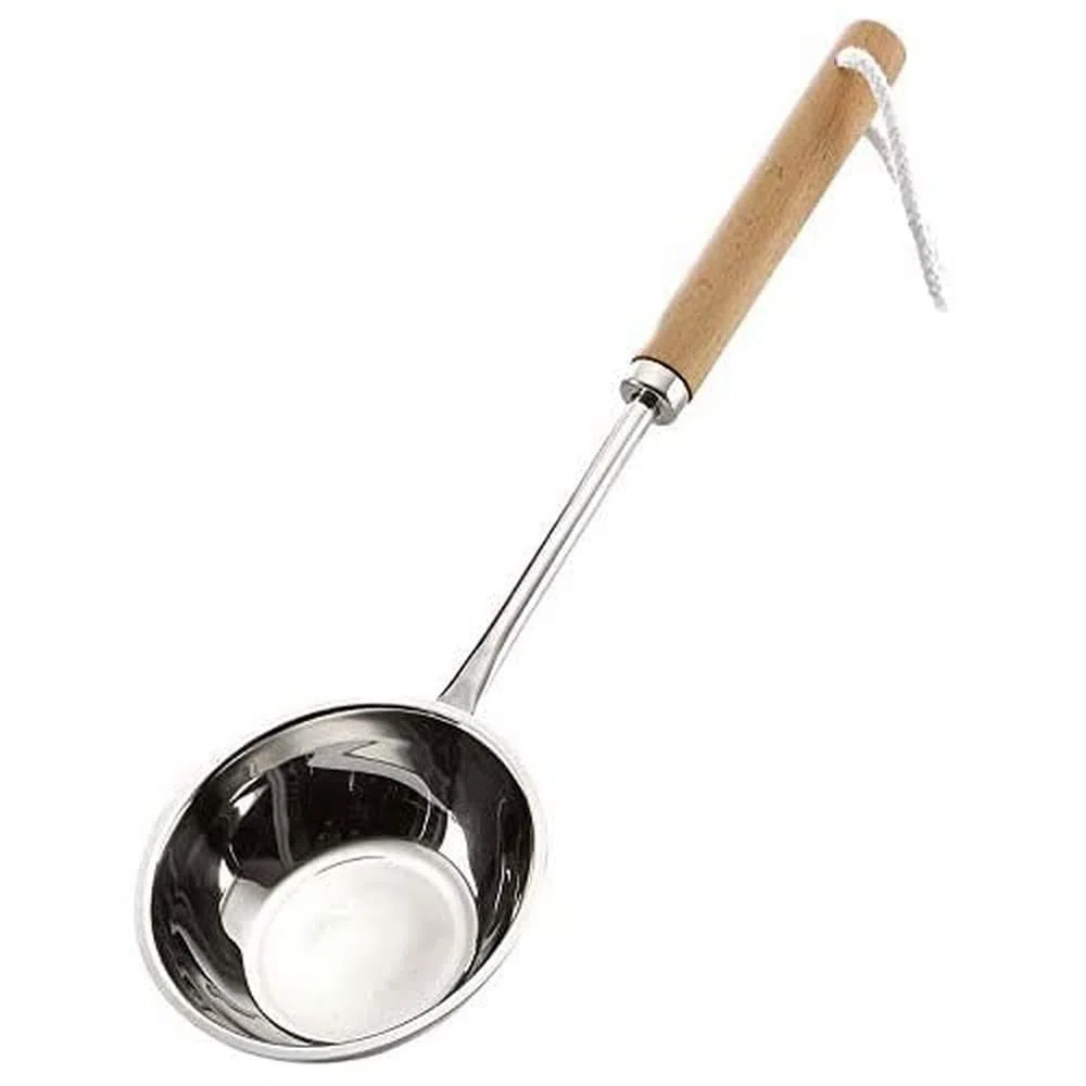 eliga Cucharón con cavidad de acero inoxidable y mango de madera, 1 unidad (1 unidad)