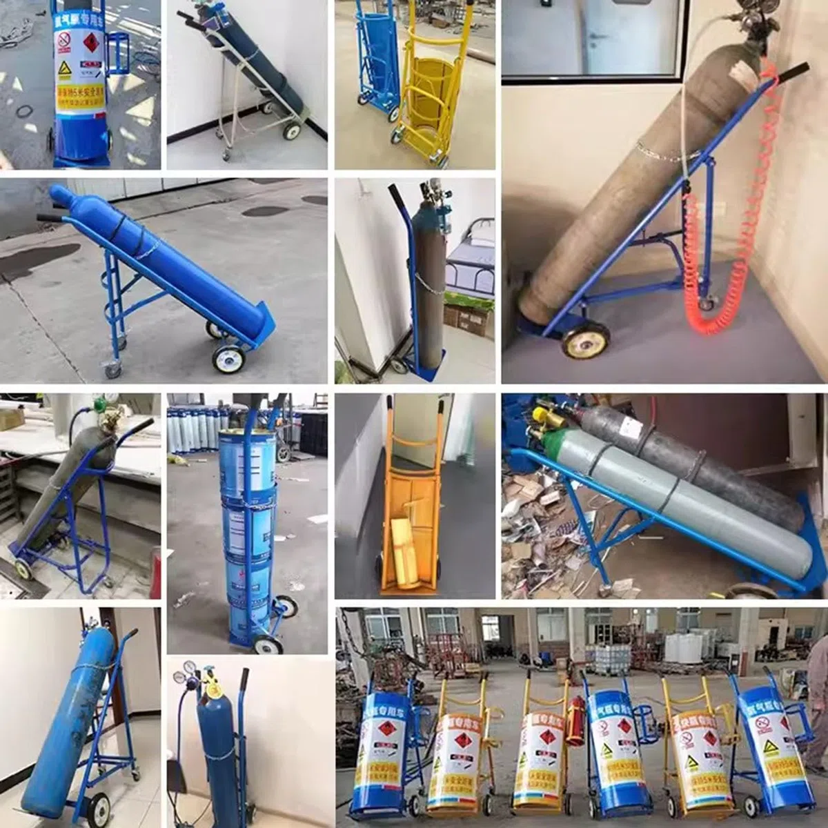 Soporte portátil para tanque de oxígeno rodante con ruedas, estante fijo de gas de un solo cilindro para almacenamiento de 40/50 L, mango retráctil,