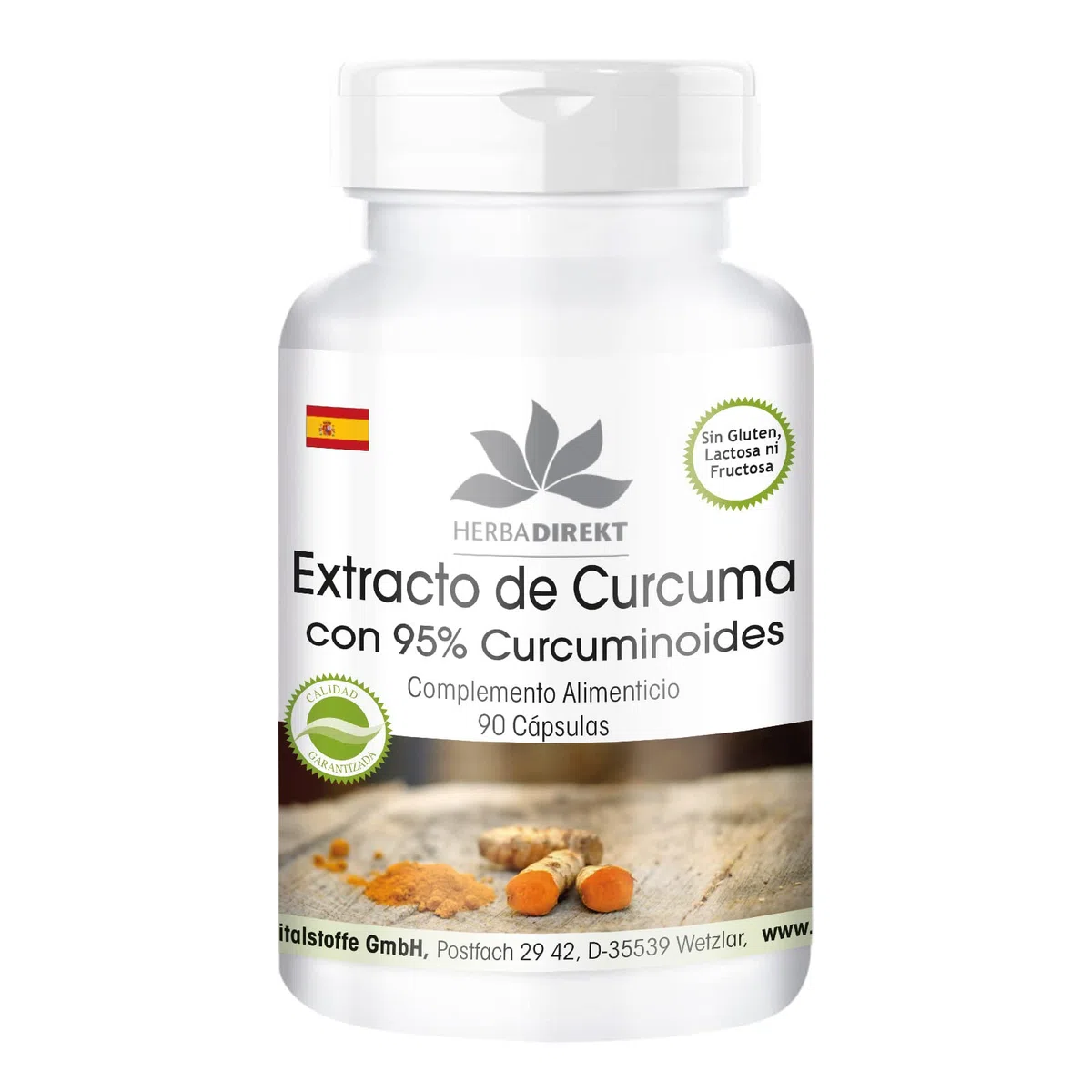 Extracto de Curcumina con pimienta negra – 1500mg de Curcumina por dosis diaria – 95% de curcuminoides – Alta biodisponibilidad – Vegano – 90 Cápsulas | HERBADIREKT - Calidad de farmacia alemana