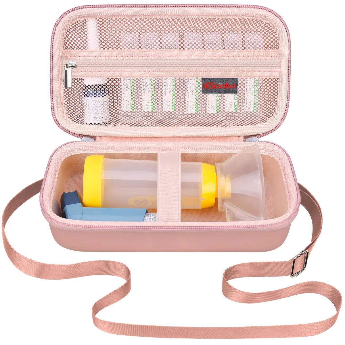 Elonbo Funda Portátil para Inhalador de Asma, Espaciador para Inhalador para Niños y Adultos, Mascarillas, Estuche para Inhalador y Bolso Organizador de Viaje para Asma, Oro Rosa (Solo la Funda)