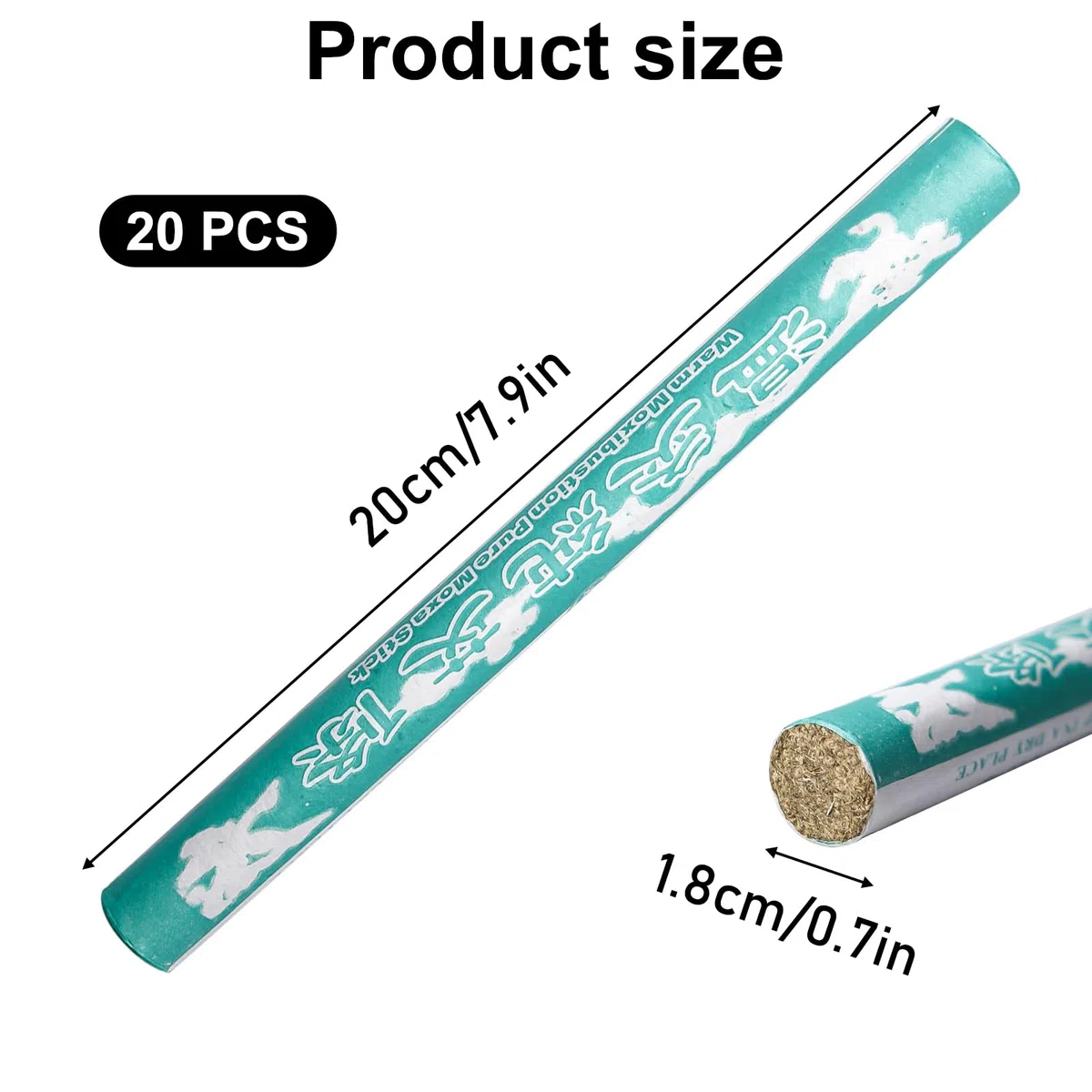Moxa - Rollos de 20 unidades Moxa Puros, 18 mm x 200 mm, Moxa Rolls Sticks, Moxibustión Column Stick, Calidad Pura Moxa Sticks