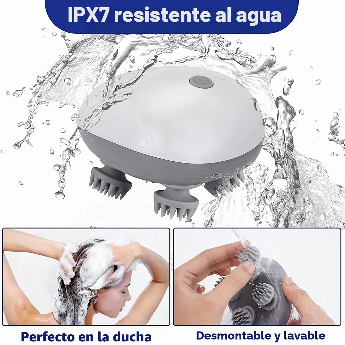 BIBIRE Masajeador eléctrico de cuero cabelludo para perros y gatos, con 4 cabezales de masaje de amasado y IPX7 para crecimiento del cabello y relajación del estrés