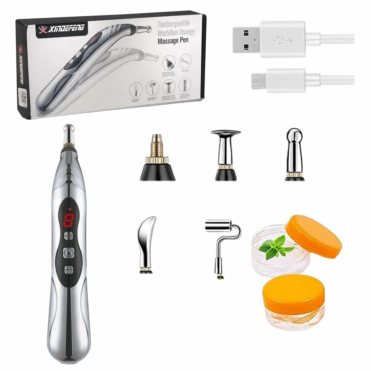 Acupuntura Masaje Pen, Pluma de la acupuntura masajeador de cuerpo eléctrico Meridian Energy con 5 cabezales de masaje,modelo recargable Lápiz Eléctrico de Masaje para Acupuntura,Acupuntura Terapia H