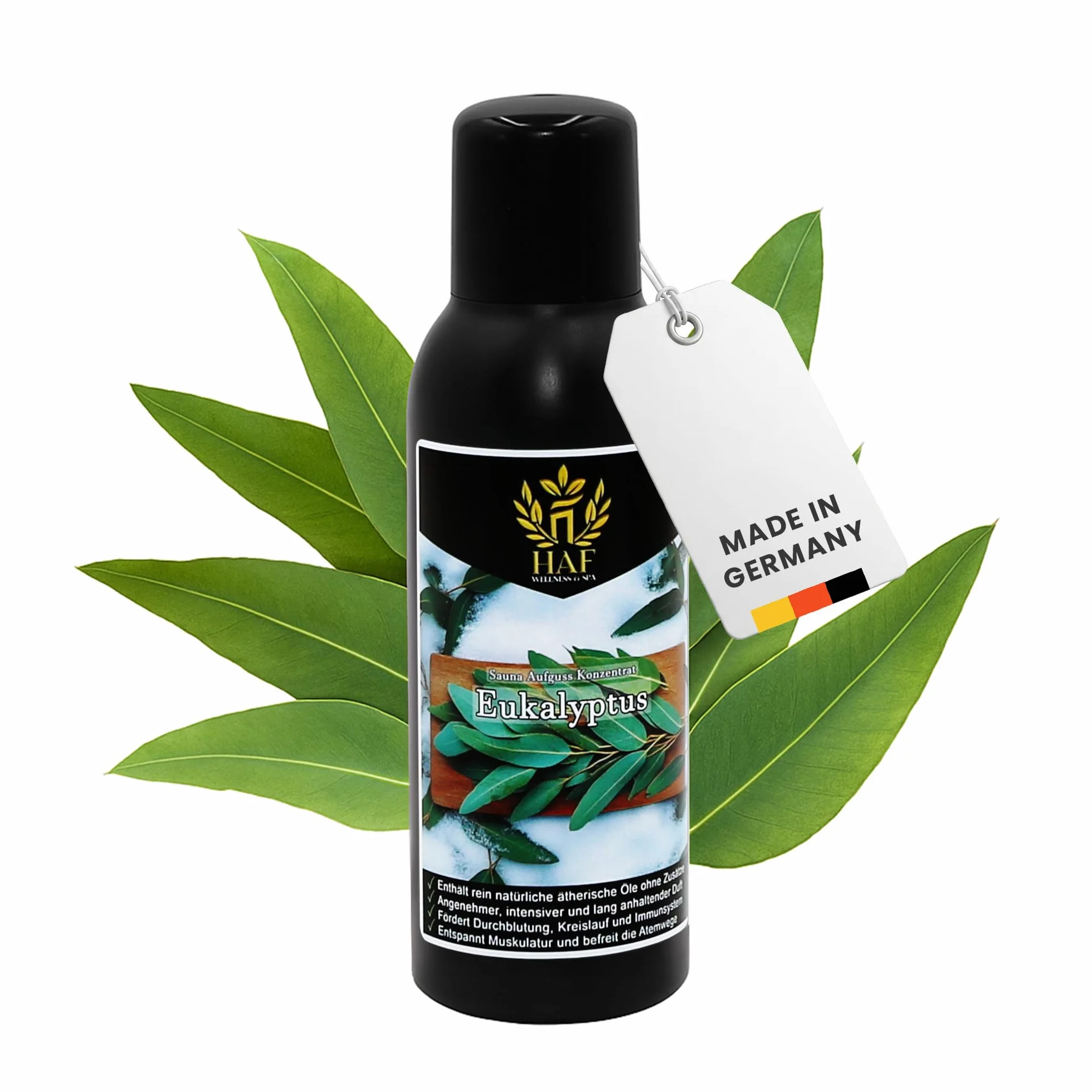 HAF Concentrado para sauna de eucalipto, 250 ml, aroma a sauna con aceites esenciales naturales, infusión de sauna sin aditivos artificiales, aceite de sauna para un aroma intenso y duradero