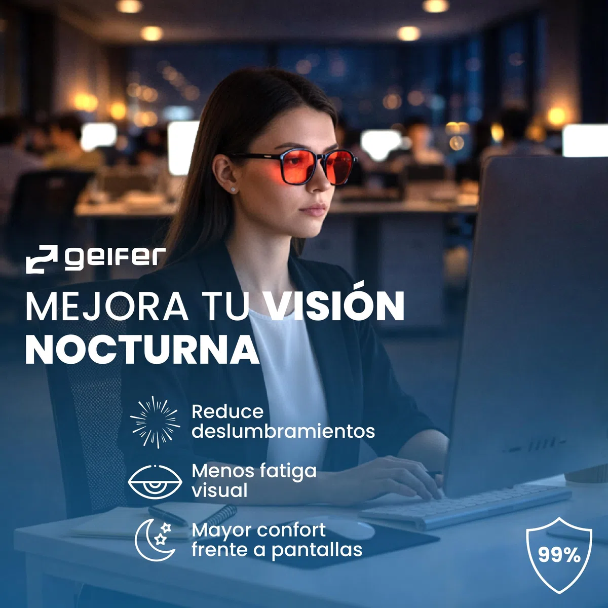 Gafas Filtro Luz Azul Hombre Mujer Biohaking — Bloqueo Luz Azul Ordenador y Dormir — Reduce Fatiga Visual y Migraña — Lentes Ámbar y Rojas TR90+CP