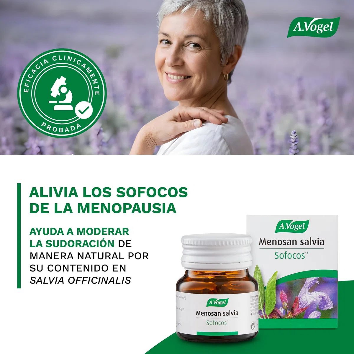 A.Vogel Menosan Salvia | Pastillas Natural para Sofocos en Menopausia y Sudoración Excesiva en Hombre y Mujer | Extracto Salvia Fresca | Toma de 1 Comprimido Diario | 30 comprimidos