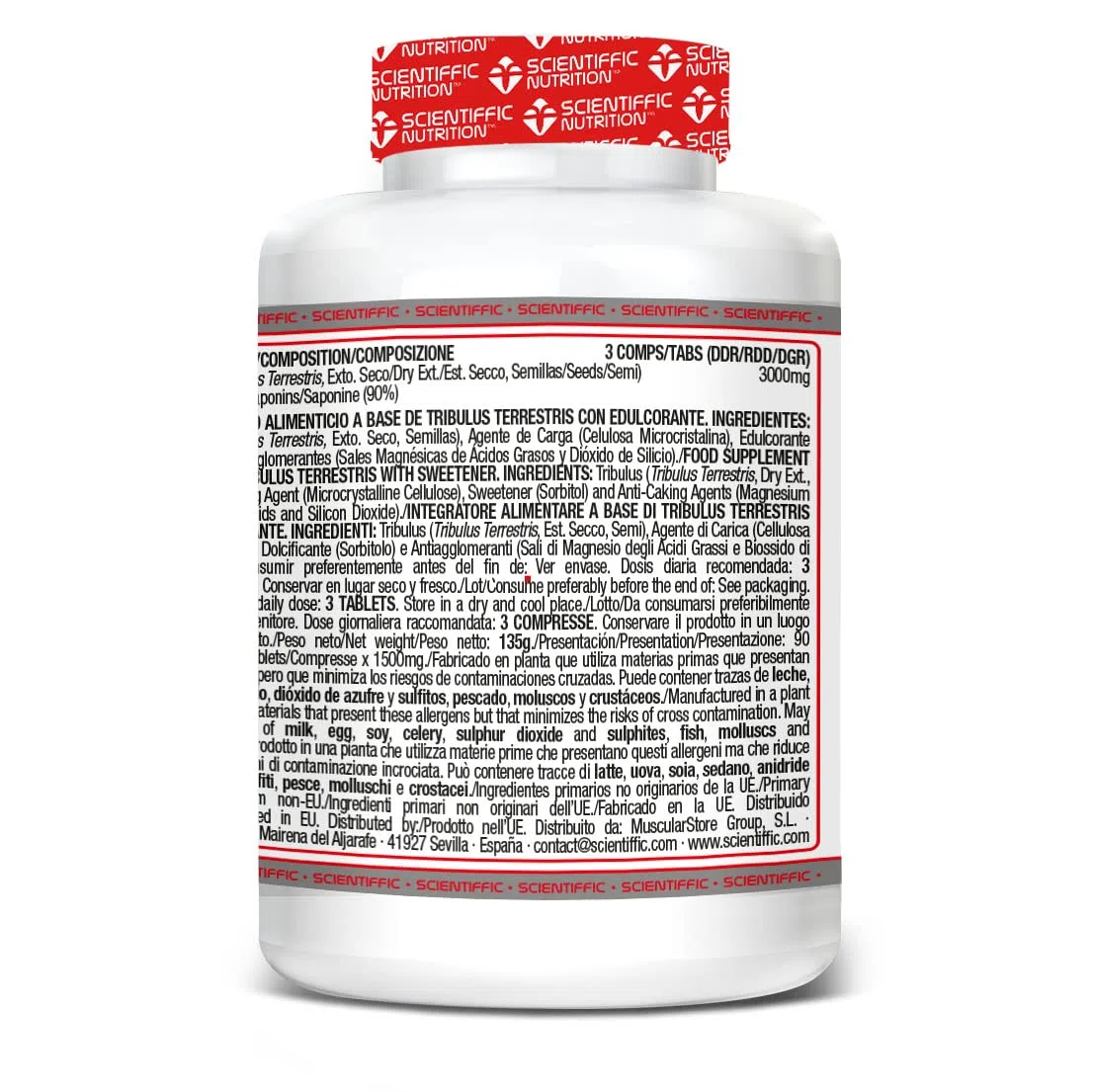 Scientiffic Nutrition - Tribulus Terrestris 1000mg 90% Saponinas, Aumenta la Producción de Testosterona, la Masa Muscular, la Fiuerza y Ayuda a la Recuperación - 90 Cápsulas.