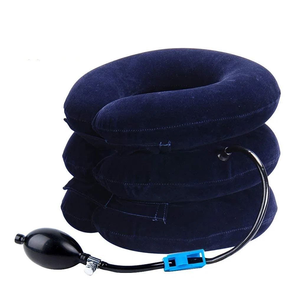 RUNZI Dispositivo de tracción Cervical Inflable para Cuello, fácil de Usar para aliviar el Dolor crónico de Cuello y Hombros, alineación de la Columna Vertebral, Soporte Cervical para el Cuello,Azul