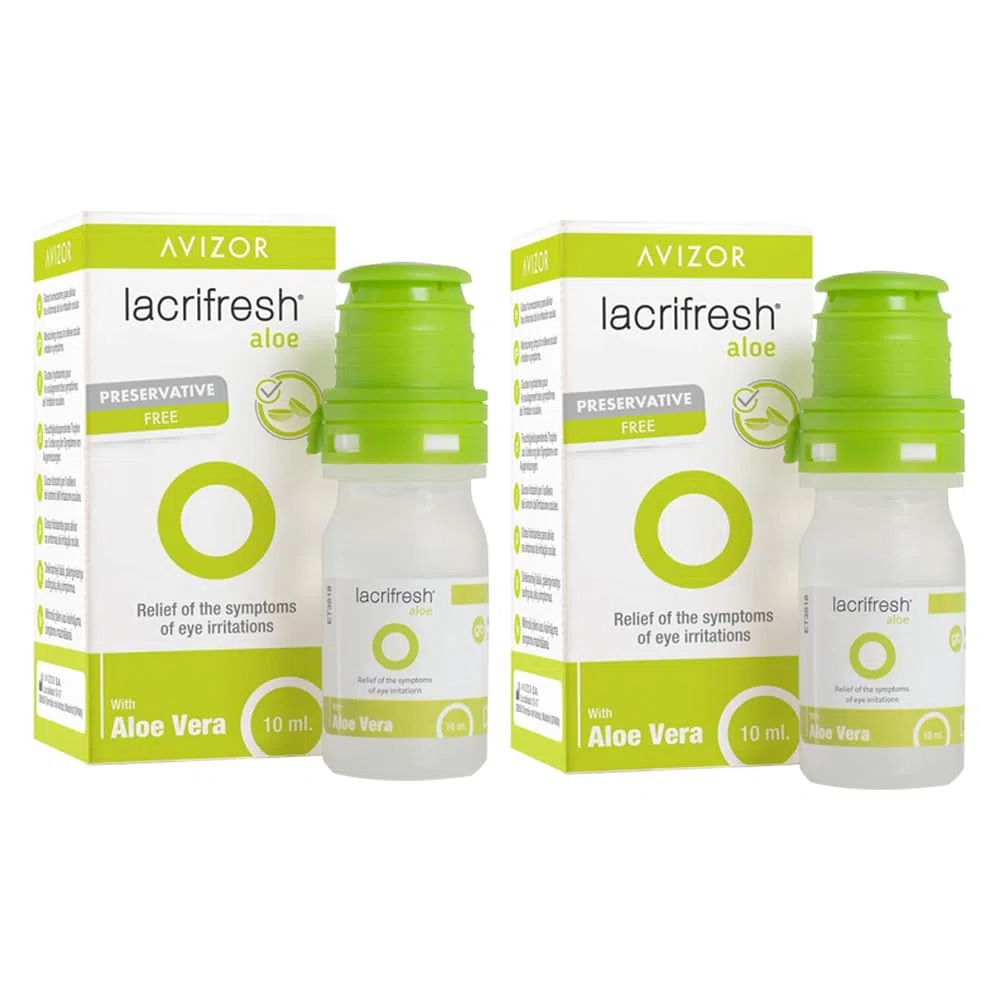 LACRIFRESH ALOE - Pack 2x10ml - Gotas Oculares - Humectación y Lubricación con Aloe Vera - Alivio Instantáneo de Irritación Ocular - Sin Fosfatos - Fácil Aplicación