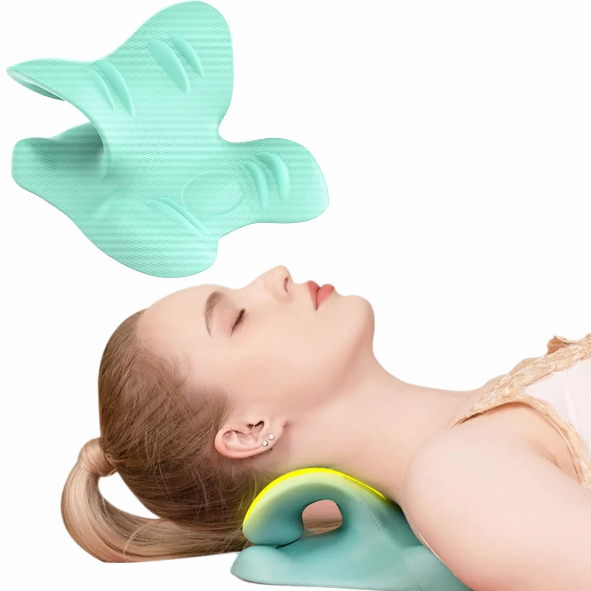 Auauraintt Relajante de Cuello y Hombros, Camilla de Cuello, Corrección de la Postura del Cuello, Tracción Cervical del Hombro del Cuello, para aliviar el Dolor de Cabeza y Dolor de Cuello (Verde)