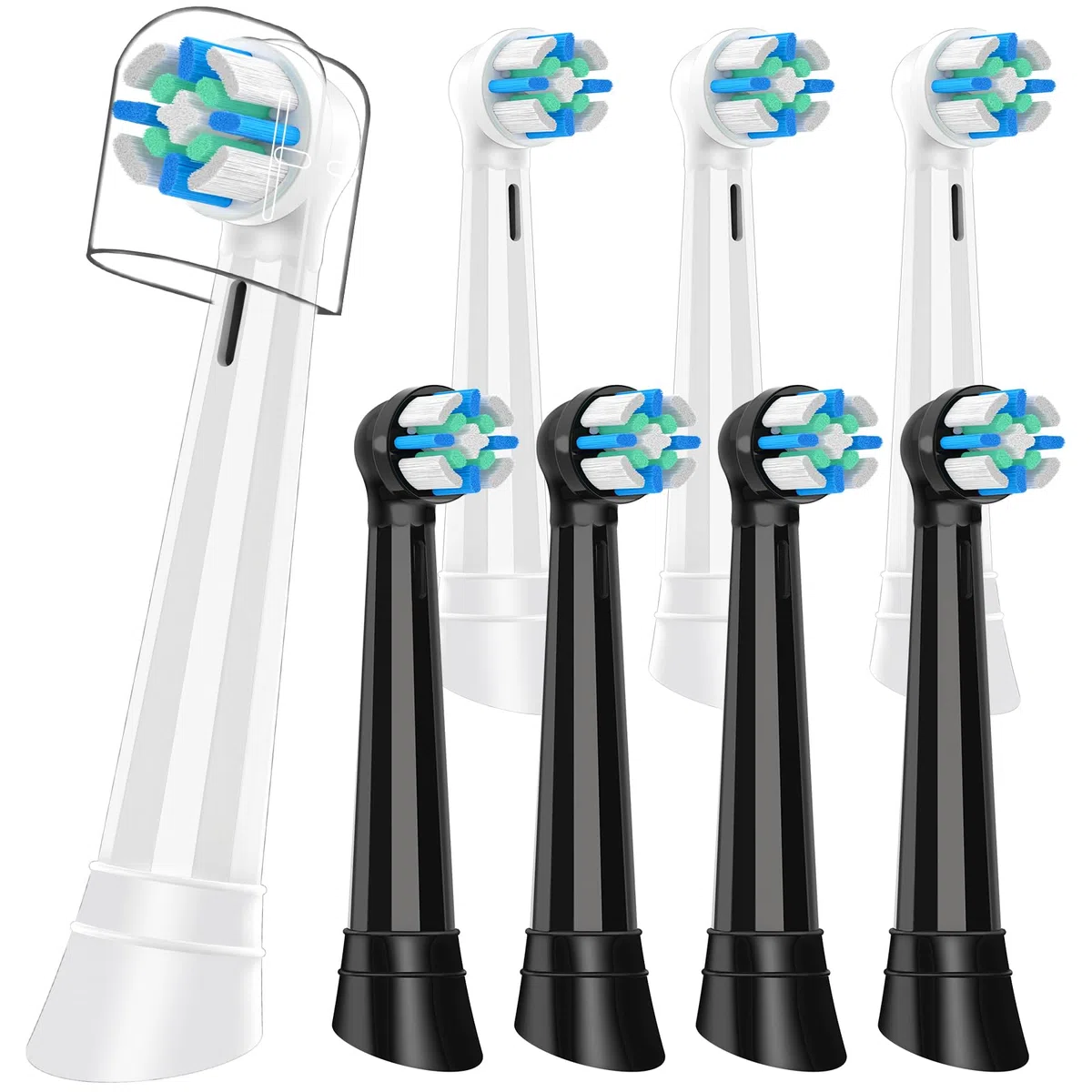 Recambio Cepillos Compatible con Oral B IO 2/3/4/5/6/7/8/9/10 Cepillos Eléctrico, Cabezales Compatible con Oral B IO Para el Cuidado de las Encías y la Limpieza Dental (8 Negro/Blanco)