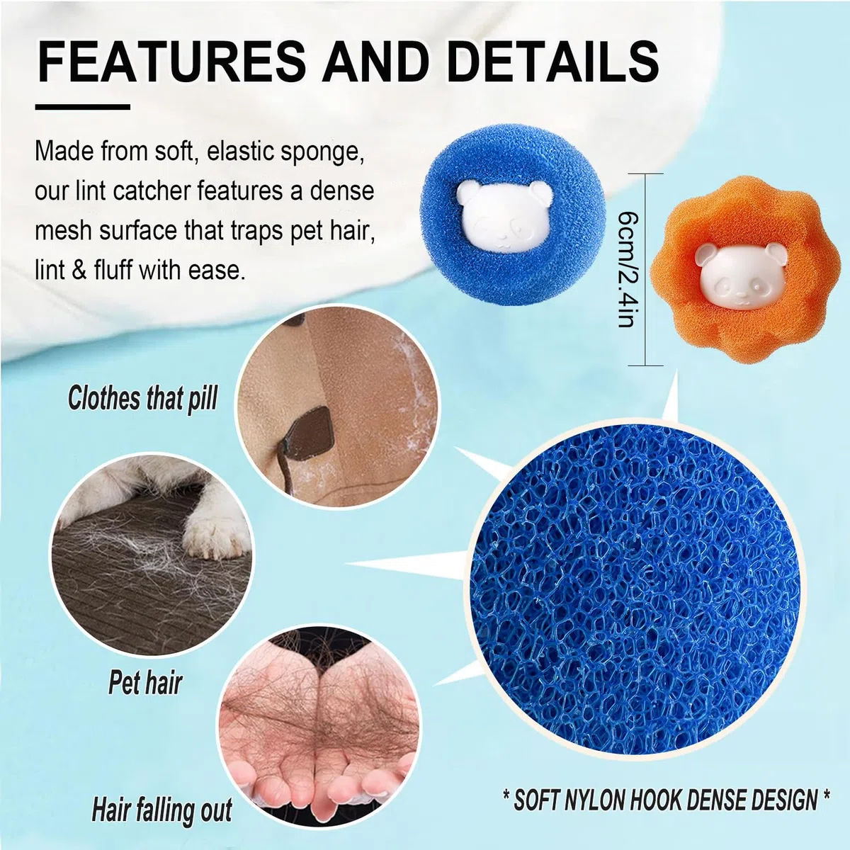 Quitapelos Para Lavadora, Atrapapelos Para Lavadora, Reutilizables, Eliminan Eficazmente el Pelo de Gato, Perro y Otros Animales de la Ropa de Cama y la Ropa. (Azul)