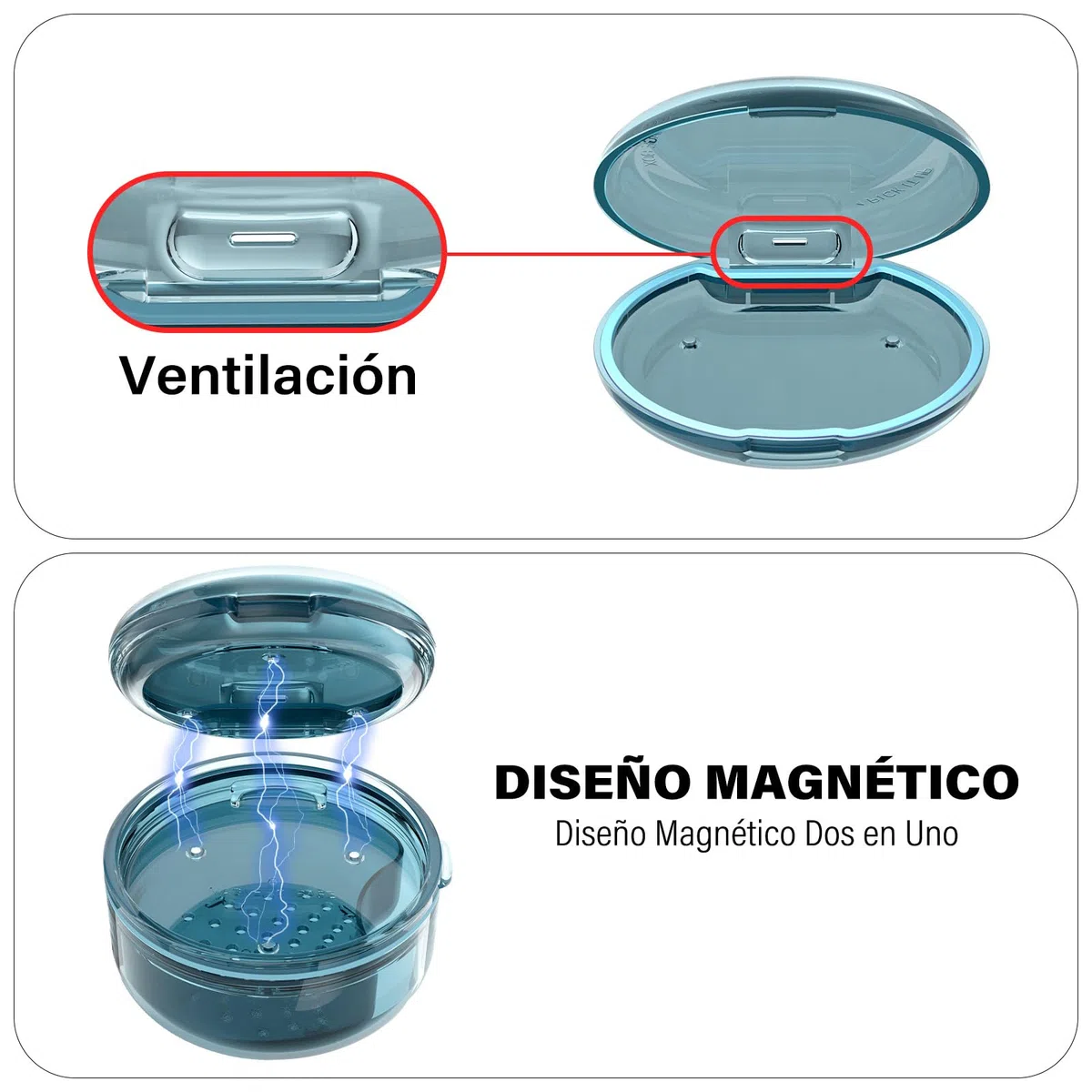 Joinice Caja 2 en 1 para Retenedores y Limpieza – Almacenamiento y Enjuague Portátil, Material PC Resistente, Ideal para Ortodoncia, Férulas, Protectores Bucales y Dentaduras (Azul)