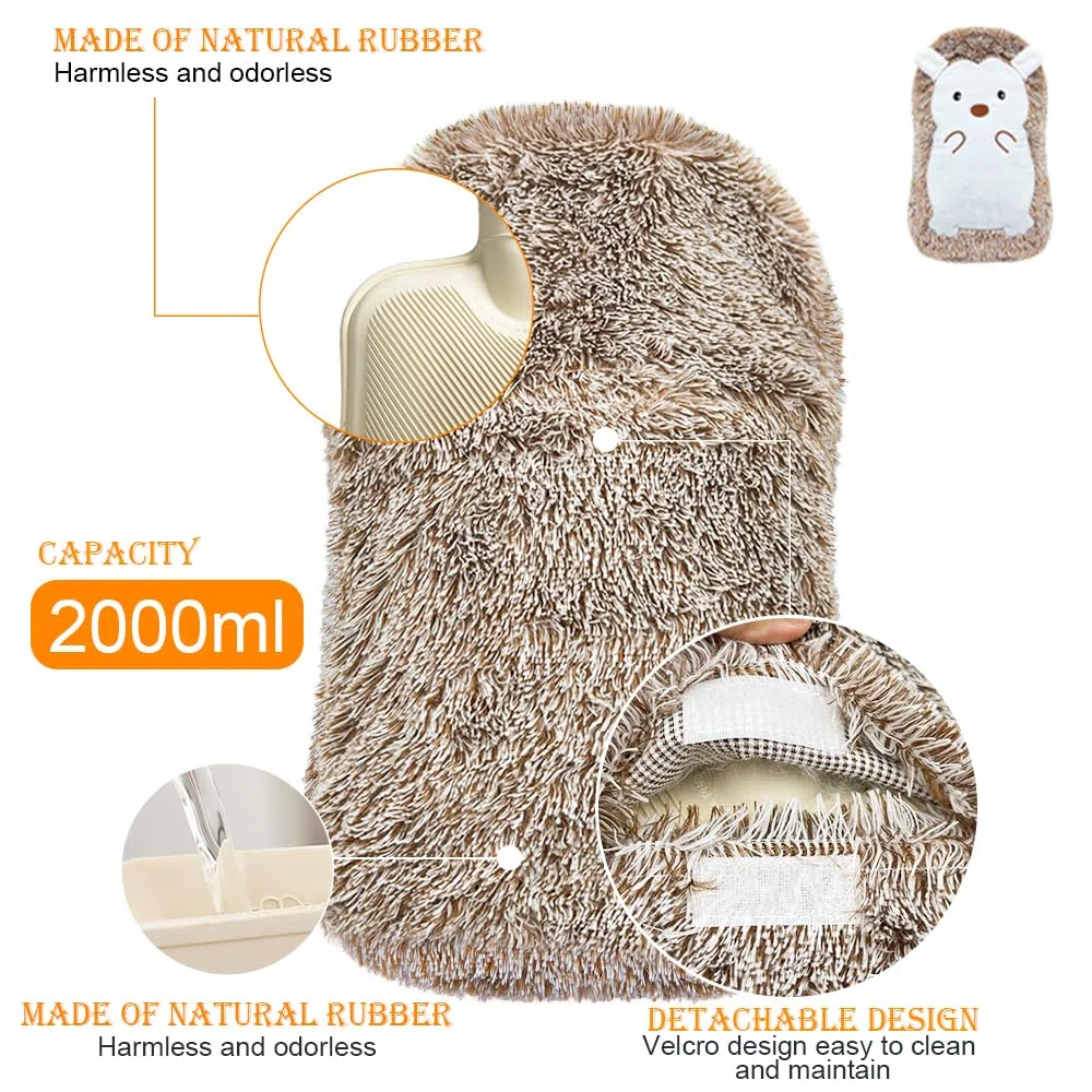 Bolas de Agua Grande Erizo, Bolsa de Agua Caliente 2L, Bolsa Agua Caliente Peluche, Bolsas Agua Caliente Antifugas, Botella de Agua Caliente Calienta Camas Saco Mantener Termico Blanda Regalo