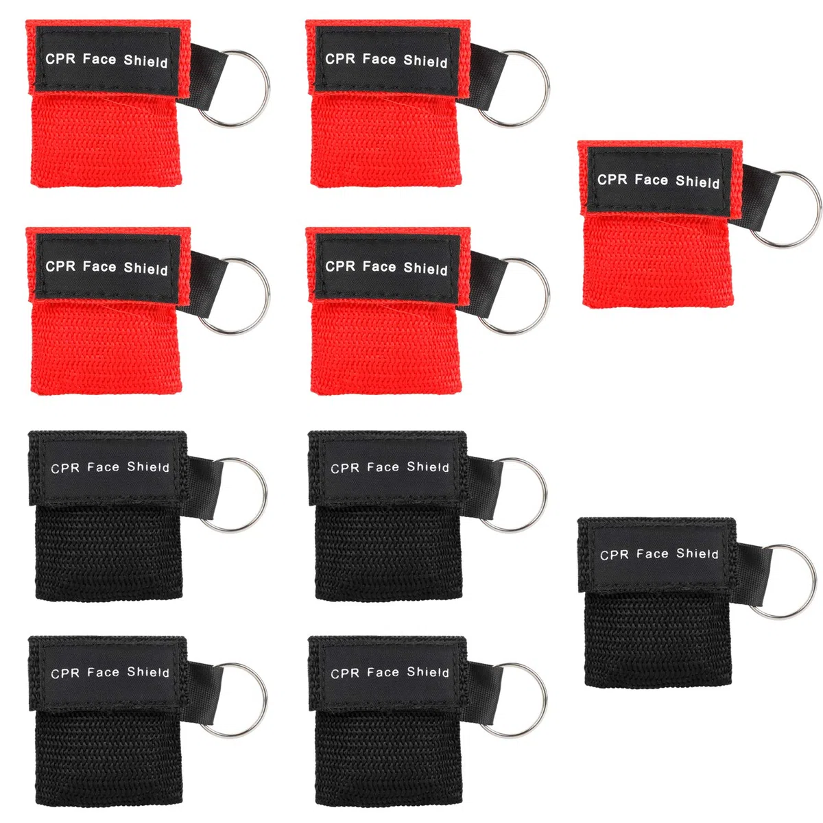 Máscara de CPR, Máscara respiratoria 10 PCS, CPR Máscara con llavero, portátiles de primeros auxilios máscaras CPR con barrera respiratoria con válvula de retención (5 Negro + 5 Rojo)