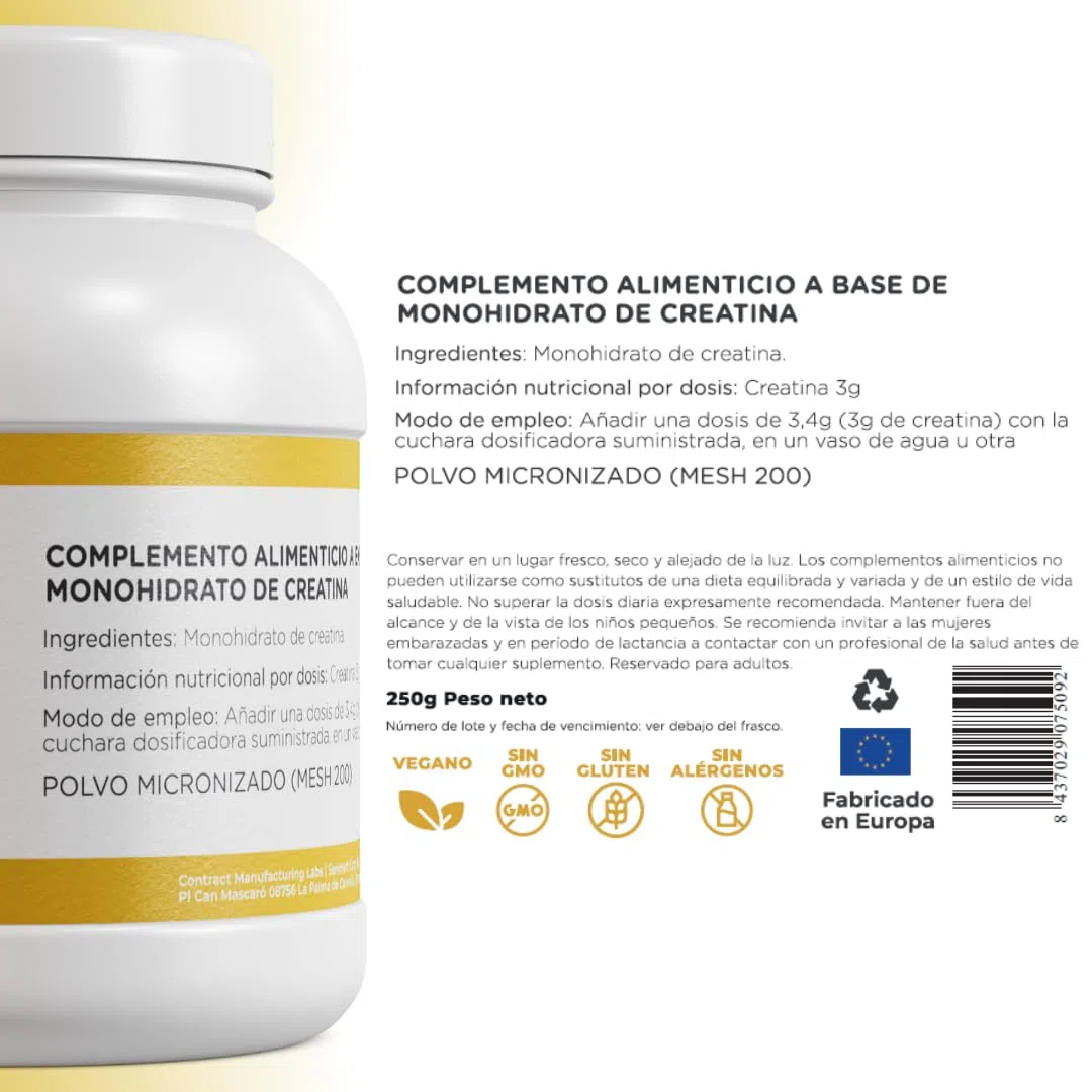 Creatina Monohidratada 100% Pura Micronizada – Fuerza, Energía y Rendimiento Deportivo | BioActiveLabs | Máxima Disolución, Sabor Neutro | 250 g