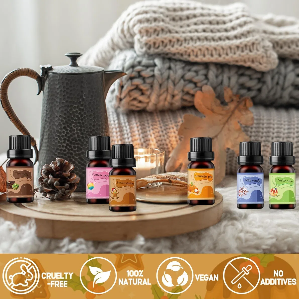 Set de Aceites Esenciales de Panadería,Juego de Aceites Esenciales para Panadería,Adecuado para tarta de calabaza, tiramisú, tarta de vainilla,galletas navideñas,caramelos de leche,malvaviscos (6x10ml