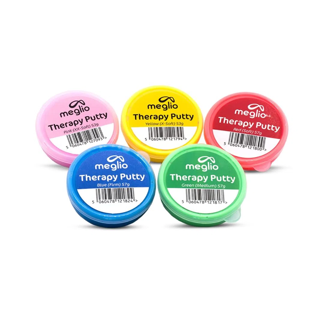 Masilla Terapéutica para Manos Meglio 53g - para Ejercicios de Manos focalizados en la Rehabilitación y Recuperación de la Mano, Fortalecimiento Muscular (Pack de 5)