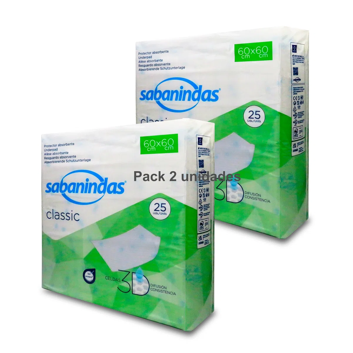 Cama Normales - Pack 2 Paquetes de 25 Protectores de 60 x 60 - Protectores Absorbentes, Ideal para Incontinencia, Confort y Seguridad - Libre de Látex