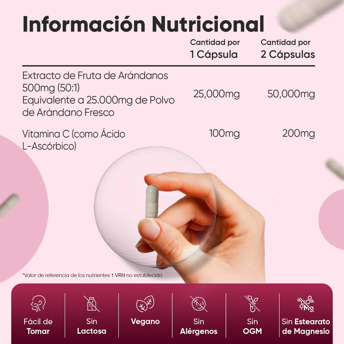 Arándano Rojo 25000mg, 180 Cápsulas Veganas, 6 Meses de Suministro - Enriquecido con Vitamina C que Contribuye al Funcionamiento Normal del Sistema Inmune (EFSA), Sin Estearato de Magnesio ni OGM