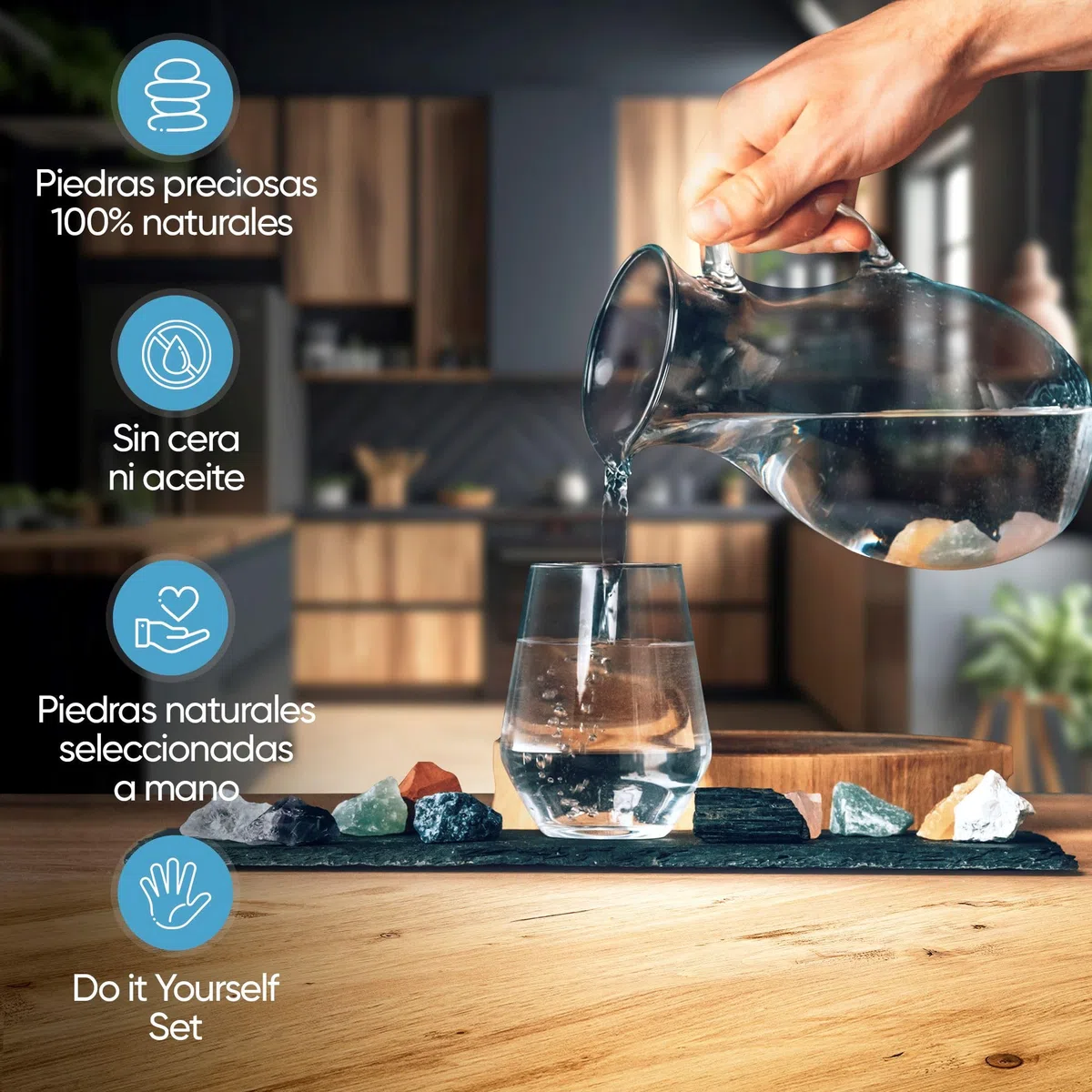 PURAJA Mezcla de Piedras Preciosas | Set de Piedras Curativas Premium para Purificar el Agua | Cristales Naturales para Agua (Todo en Uno 300g)