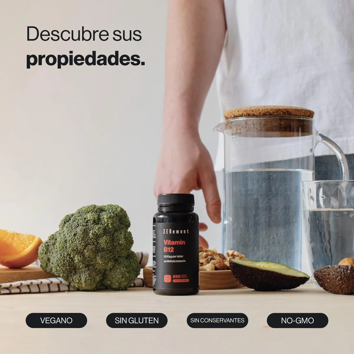 Vitamina B12 1000 mcg - 450 Comprimidos Veganos, Metilcobalamina 100% Forma Activa - Más de 1 año de Suministro - Contra Cansancio y Fatiga, Para el Sistema Inmunitario