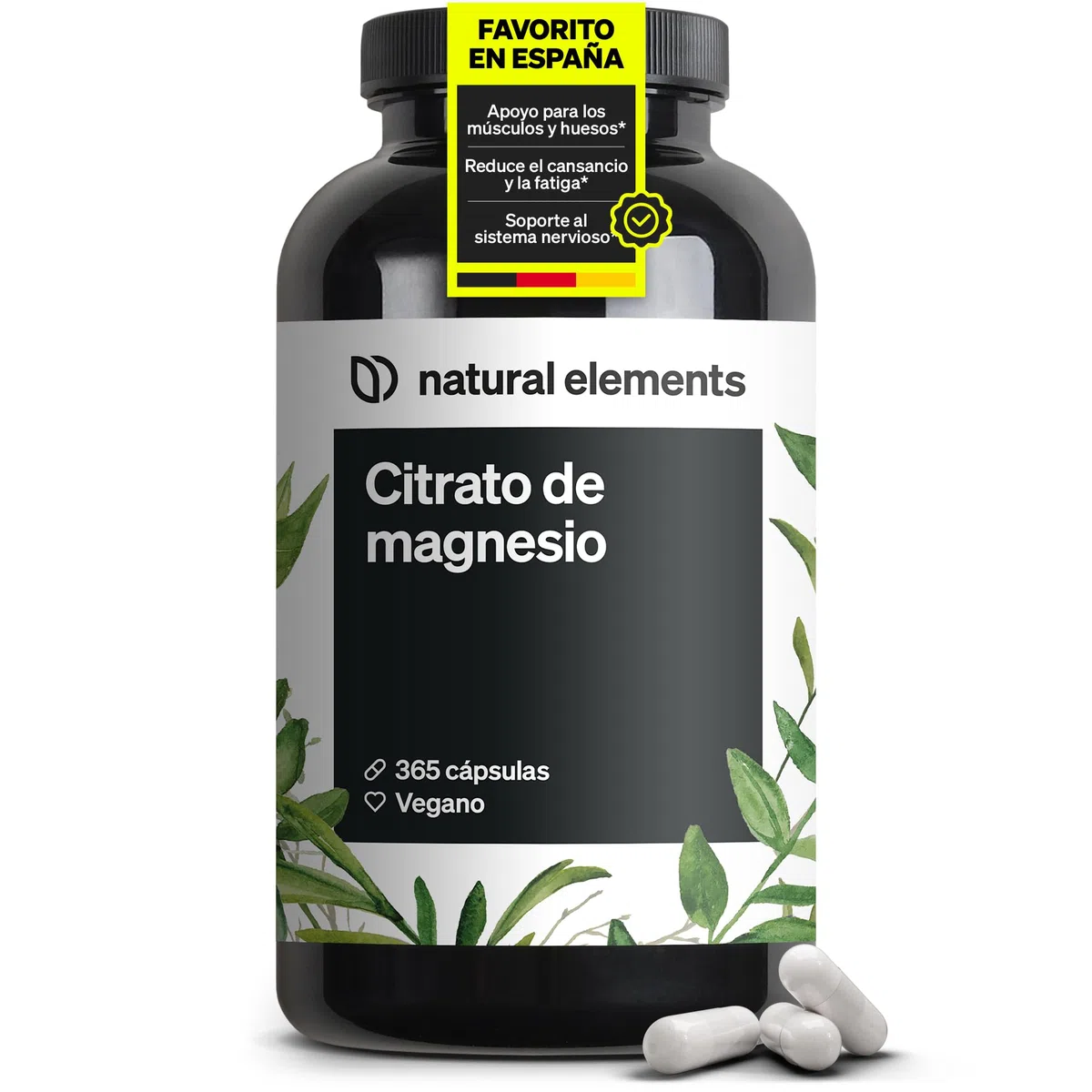 Citrato de Magnesio - 365 Cápsulas en alta dosificación - 2320mg, de los cuales 360mg son de magnesio elemental al día - Para Músculos, Huesos y Sistema Inmunitario - Probado en laboratorio