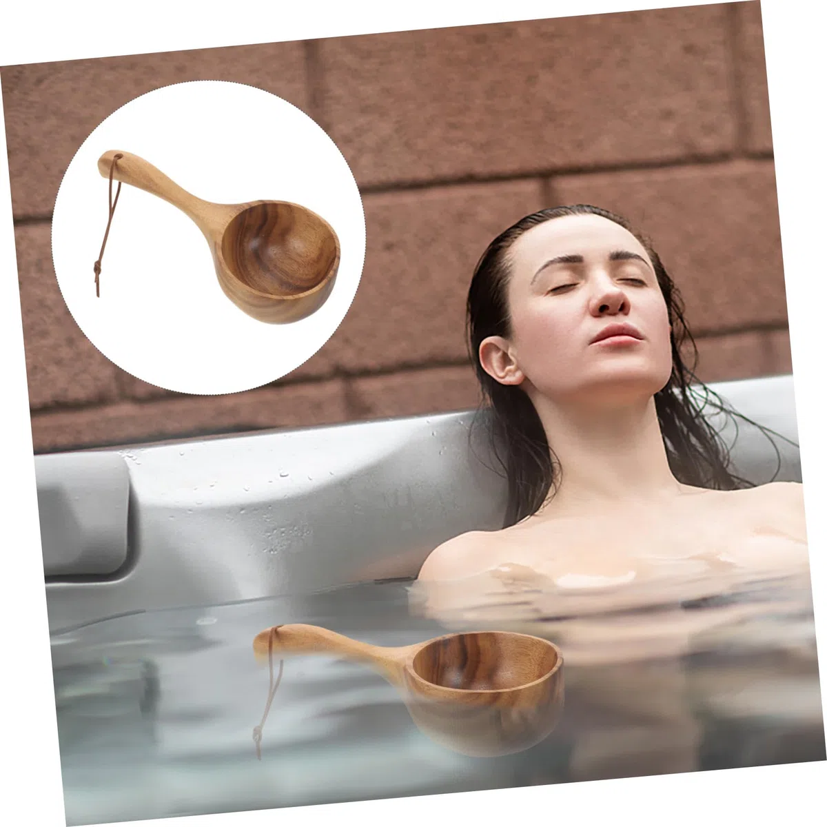Zerodeko Cucharón de Madera Marrón para Baño y Sauna, Cucharón Labor-Saving y Conveniente Diseño Único y Artesanía Jardín y Restaurante