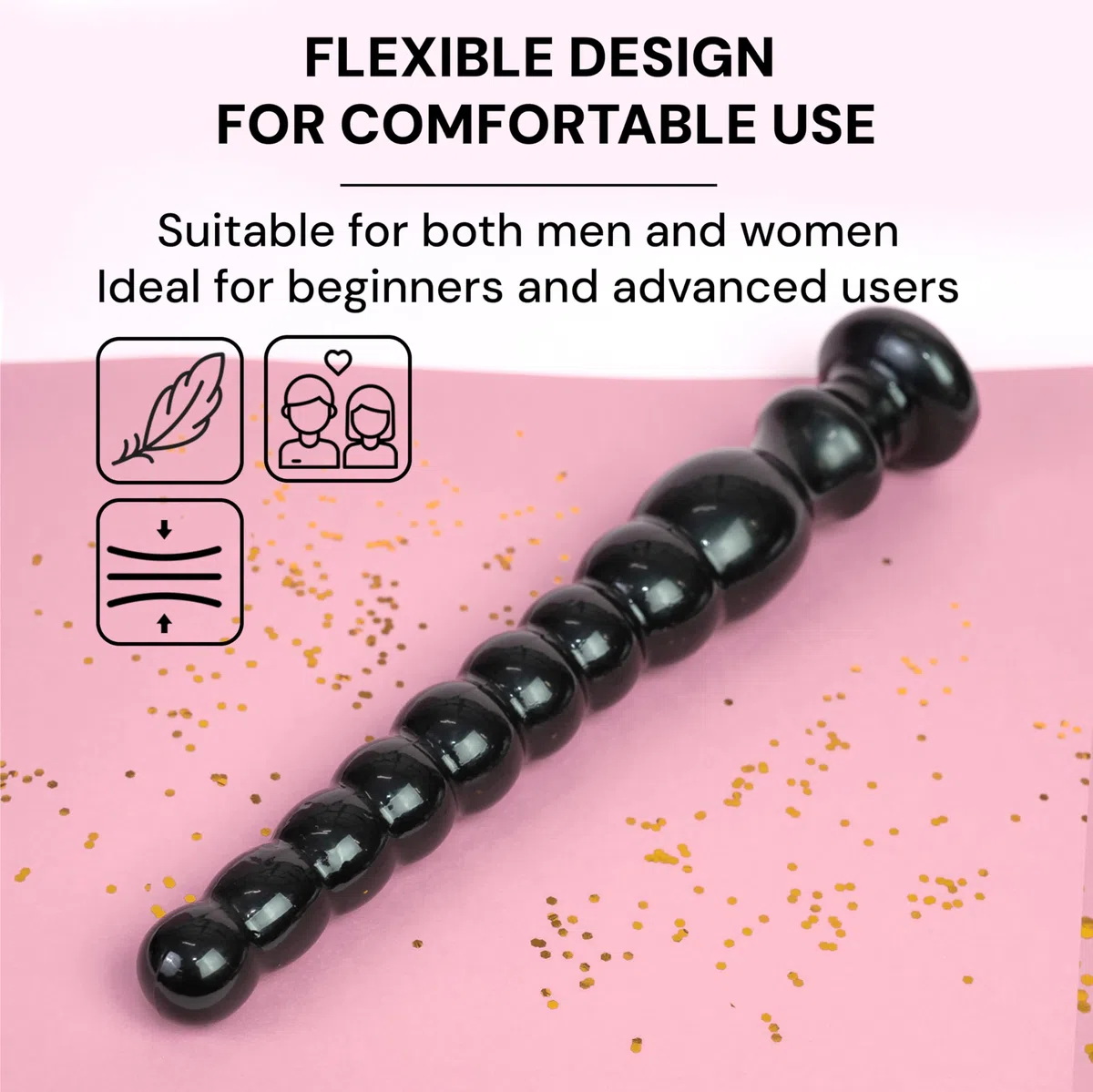 Dildo anal largo 33 cm con perlas anales Ø5 cm juguete sexual flexible para hombres y mujeres dildo negro con analkette penetración profunda estimulación intensa plug anal realista FOPS A62M