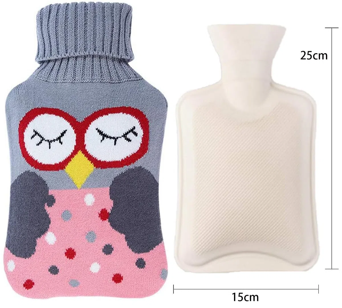 2 Piezas Bolsa de Agua Caliente, 1L Botella de Agua Caliente con Funda de Punto Extraíble Goma Agua Caliente Bolsa Bolsa de agua caliente extraíble y lavable para Noches Frías de Invierno