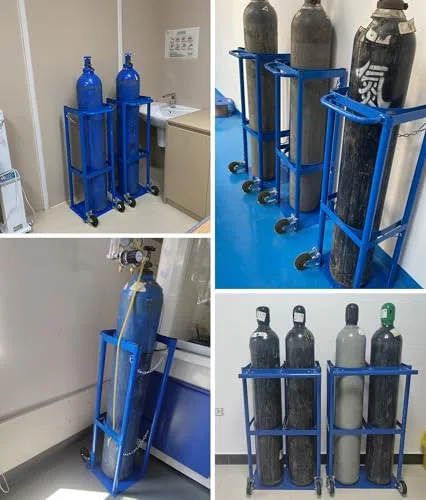 Soporte para tanque de oxígeno de 2 ruedas, portador de cilindro médico vertical duradero para un fácil transporte, estante de almacenamiento para tanques de 40 litros