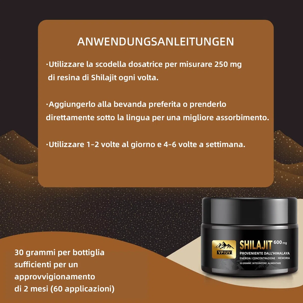 Shilajit Resina Himalaya pura 100% - 50g Suplemento Natural con 75% de Ácido Fúlvico y Más de 85 Minerales - Energía, Vitalidad, Enfoque Mental Inmunidad